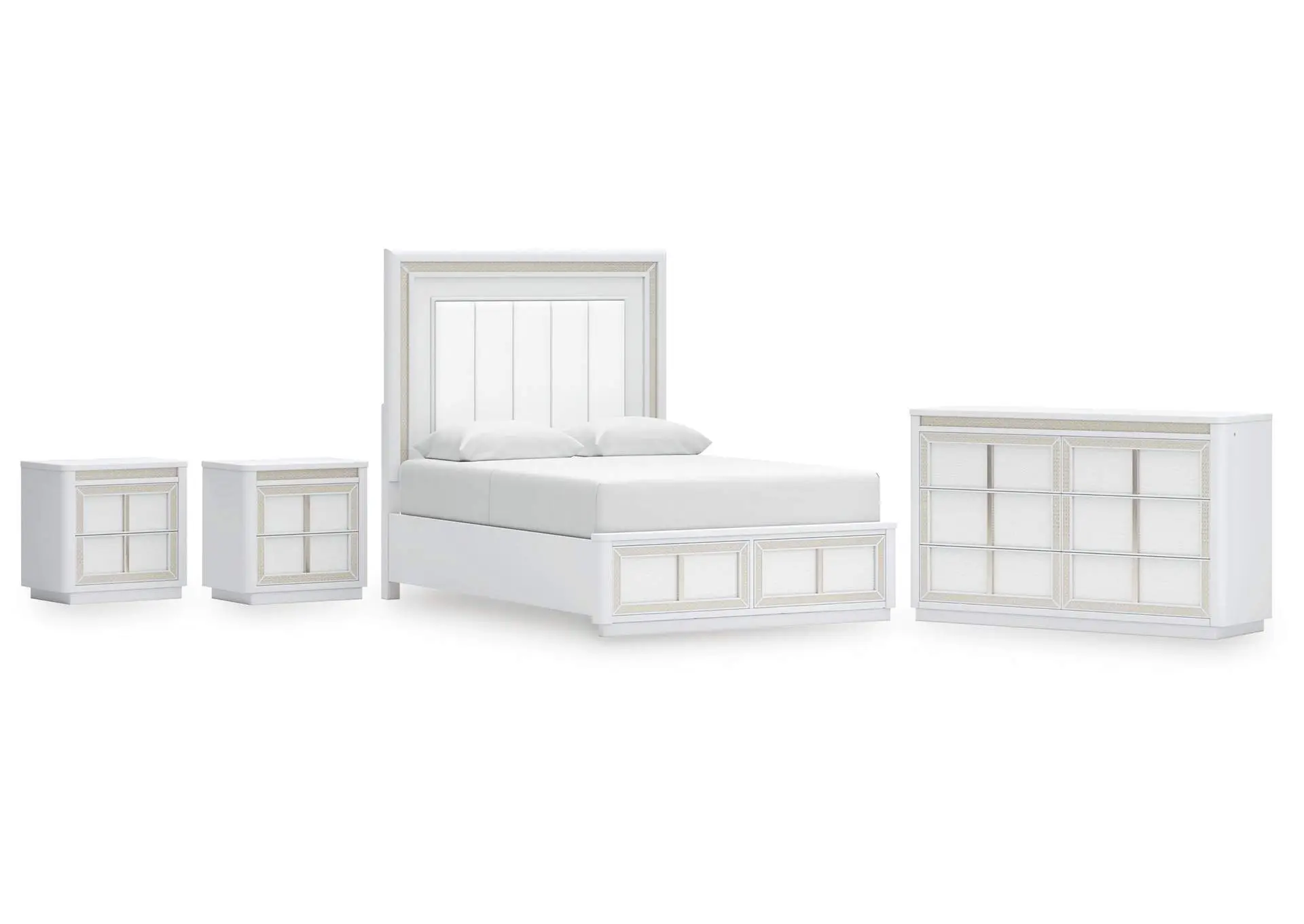 Chalanna Queen Upholstered Storage Bed, Dresser and 2 Nightstands