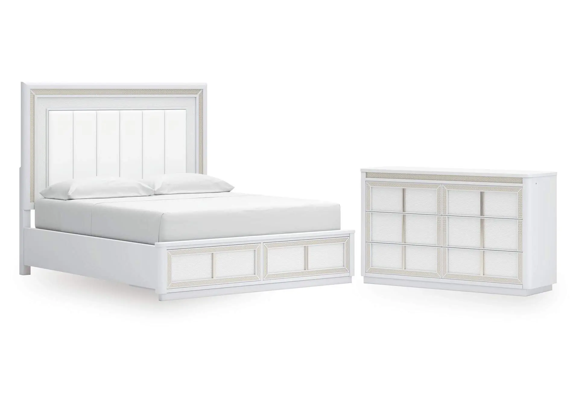 Chalanna California King Upholstered Storage Bed and Dresser