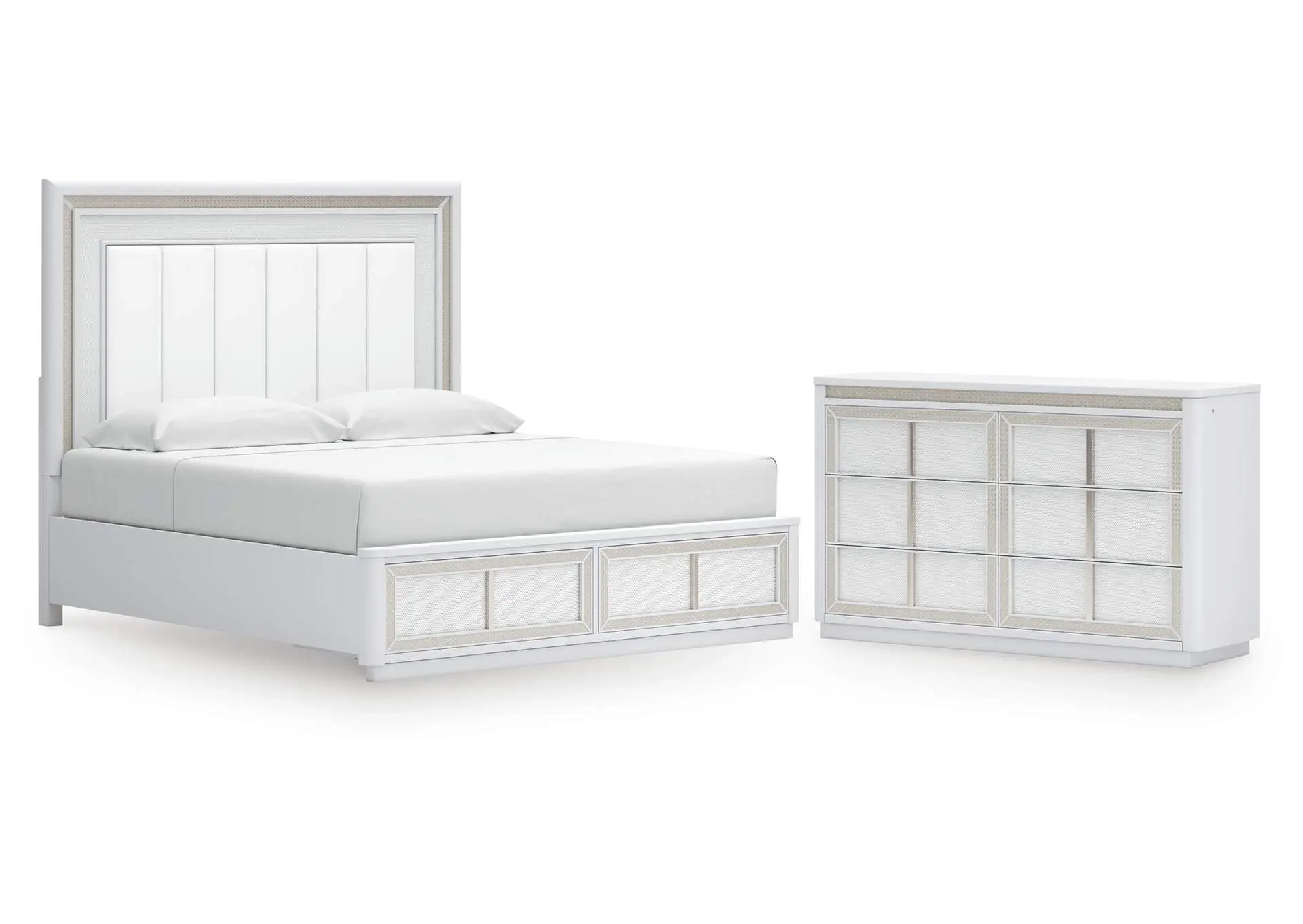 Chalanna King Upholstered Storage Bed and Dresser