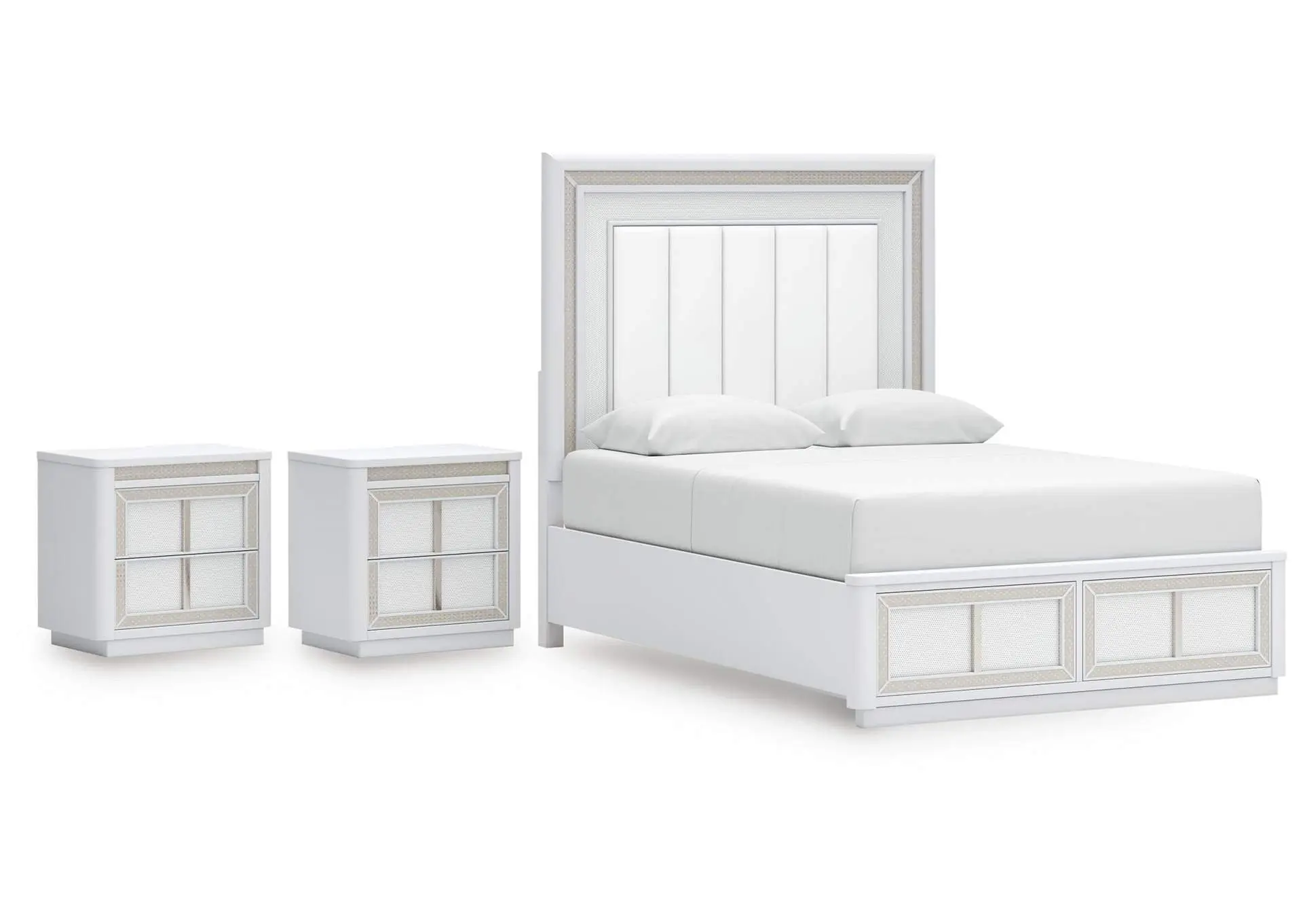 Chalanna Queen Upholstered Storage Bed and 2 Nightstands