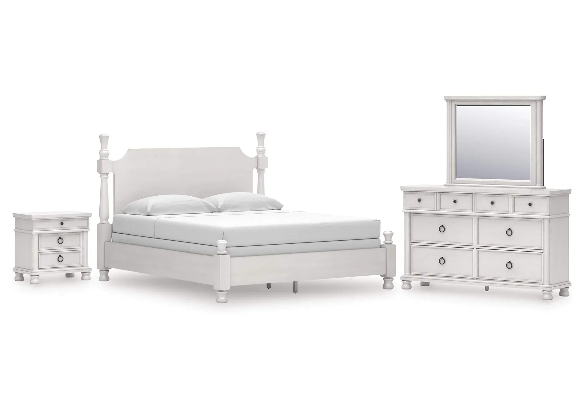 Chadworth California King Poster Bed, Dresser, Mirror and Nightstand