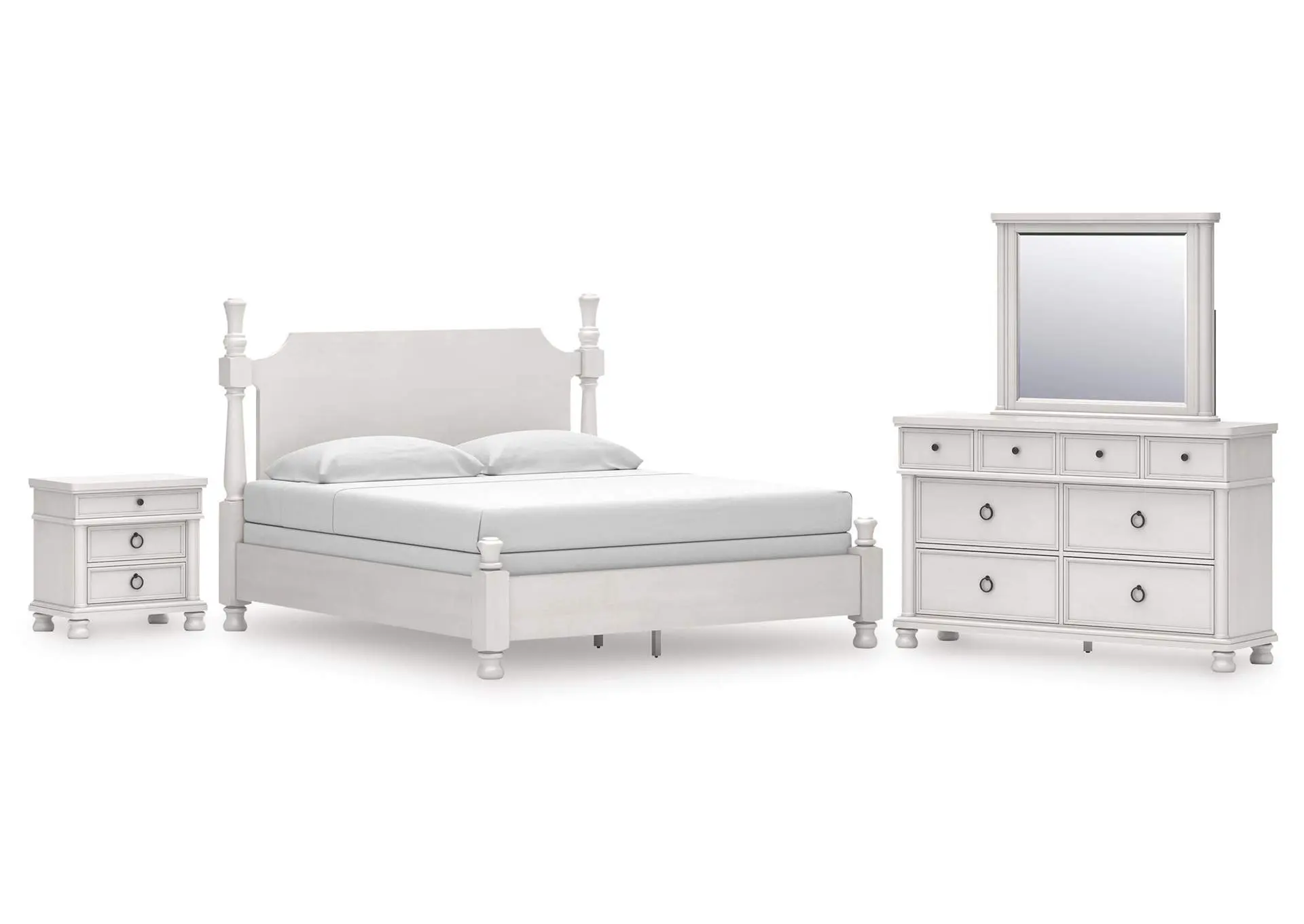 Chadworth King Poster Bed, Dresser, Mirror and Nightstand