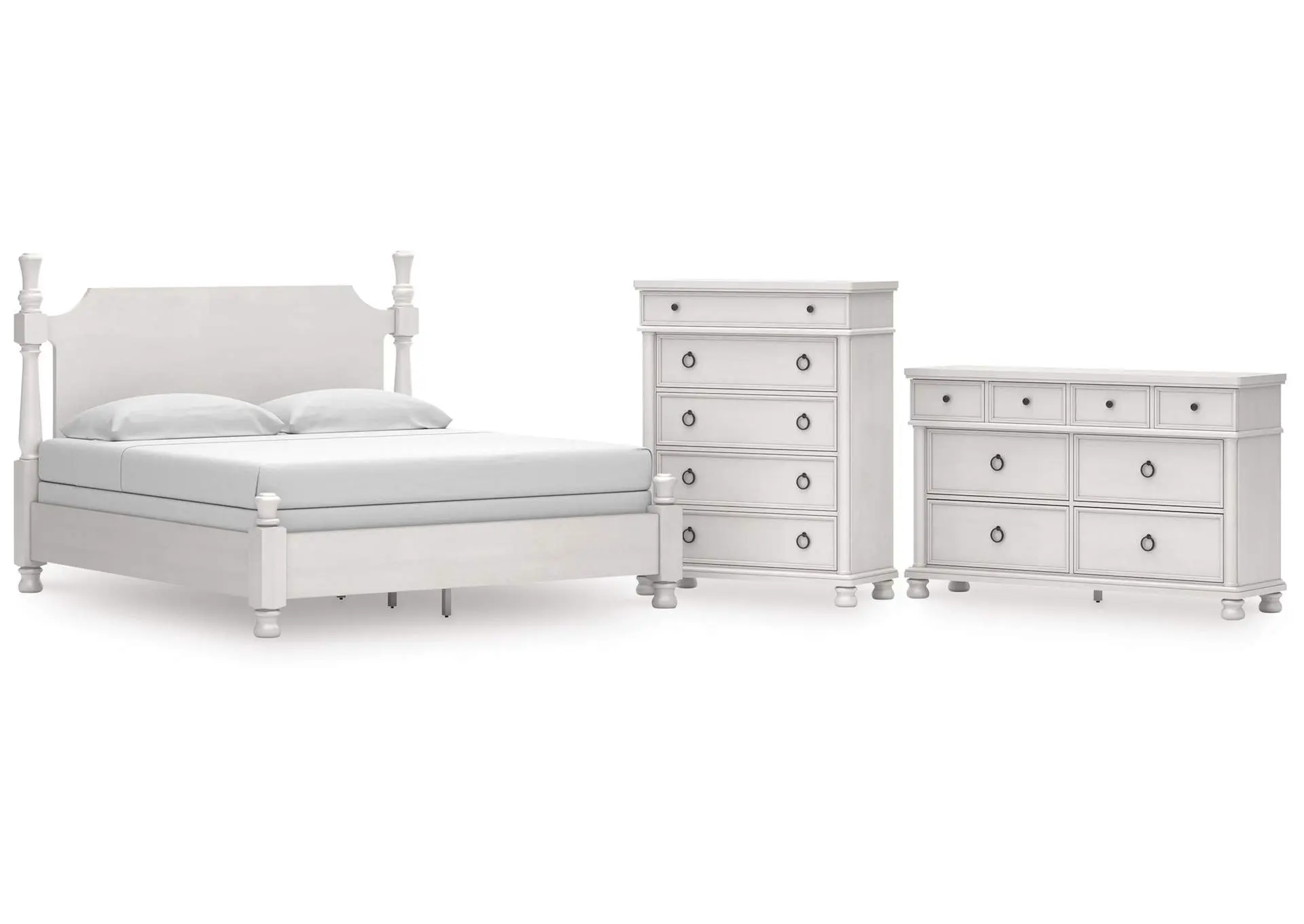 Chadworth King Poster Bed, Dresser and Chest