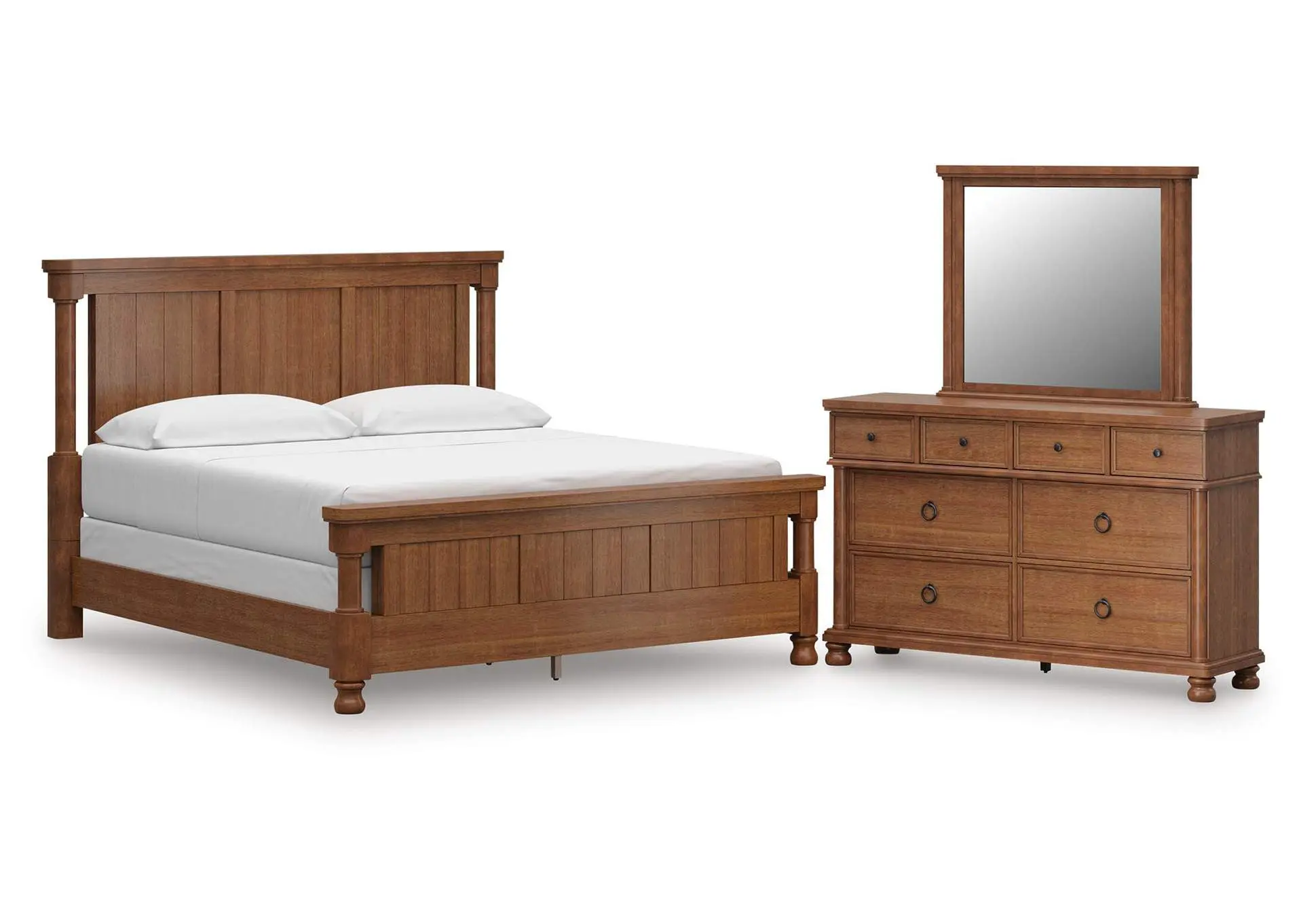 Chadworth California King Poster Bed with Mirrored Dresser