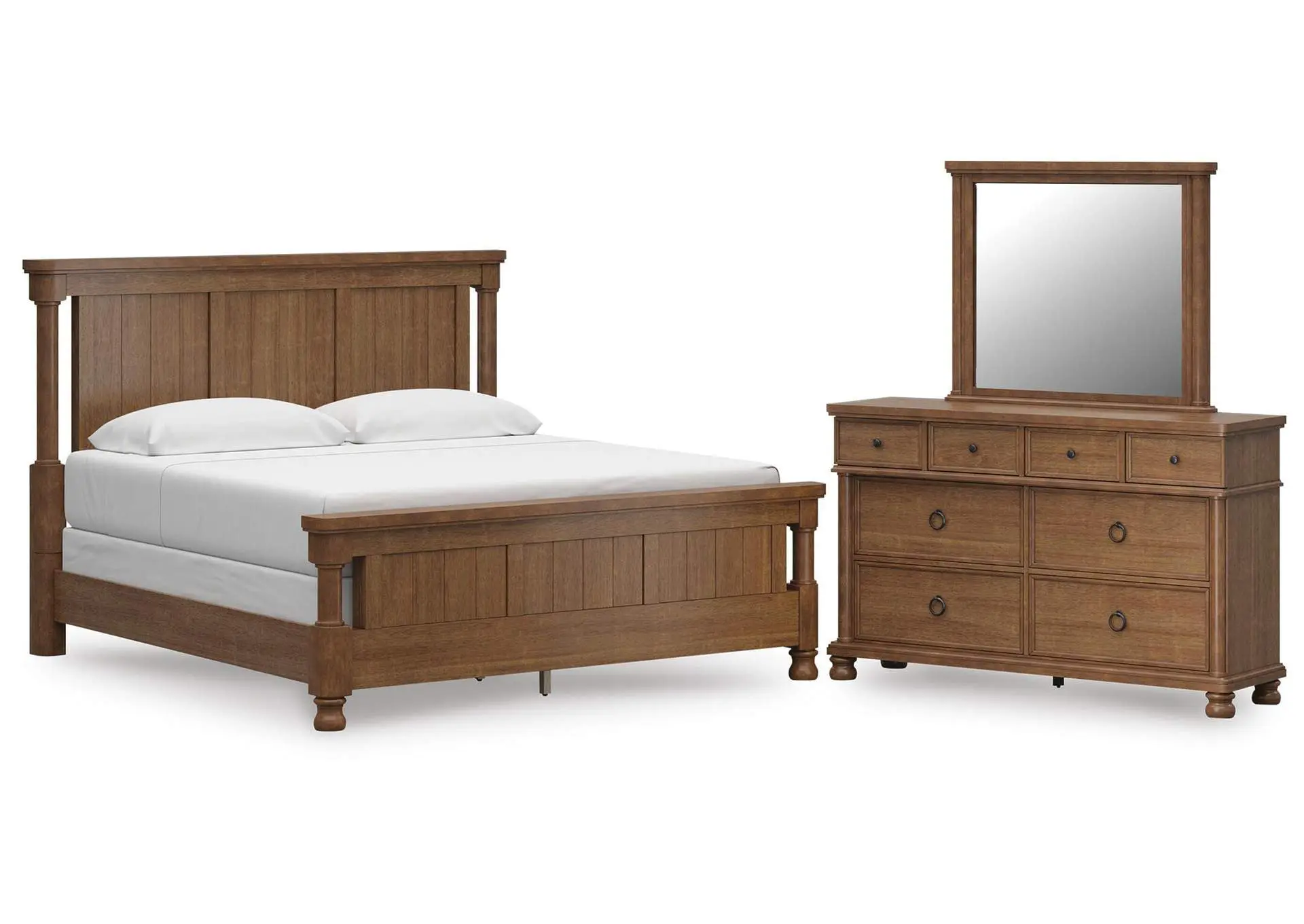 Chadworth King Poster Bed with Mirrored Dresser