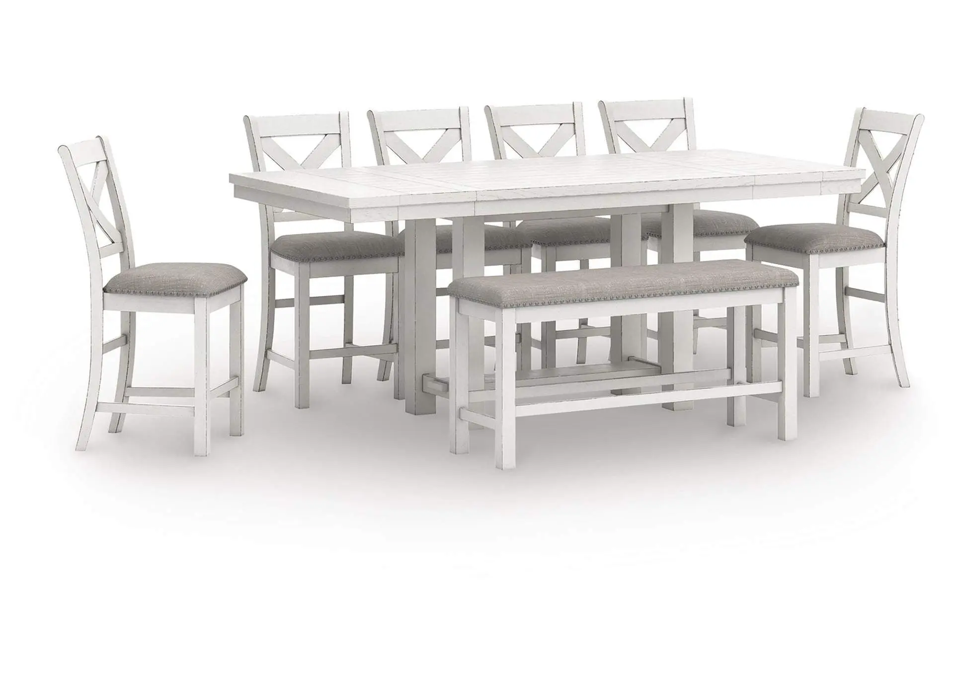 Robbinsdale Counter Height Extension Dining Table, 6 Barstools and Bench
