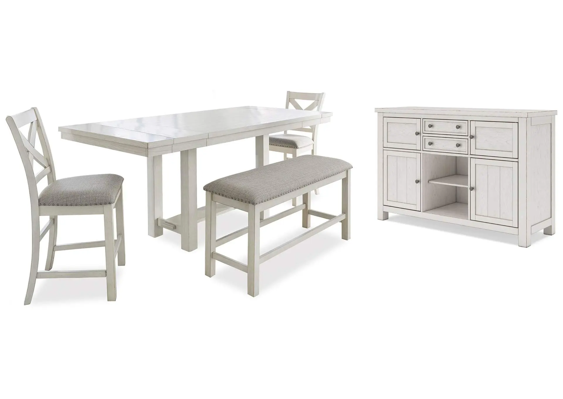 Robbinsdale Counter Height Dining Table, 2 Barstools, Bench and Server