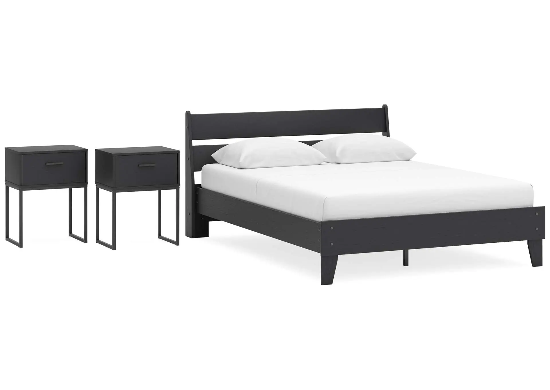 Socalle Queen Panel Platform Bed with 2 Nightstands
