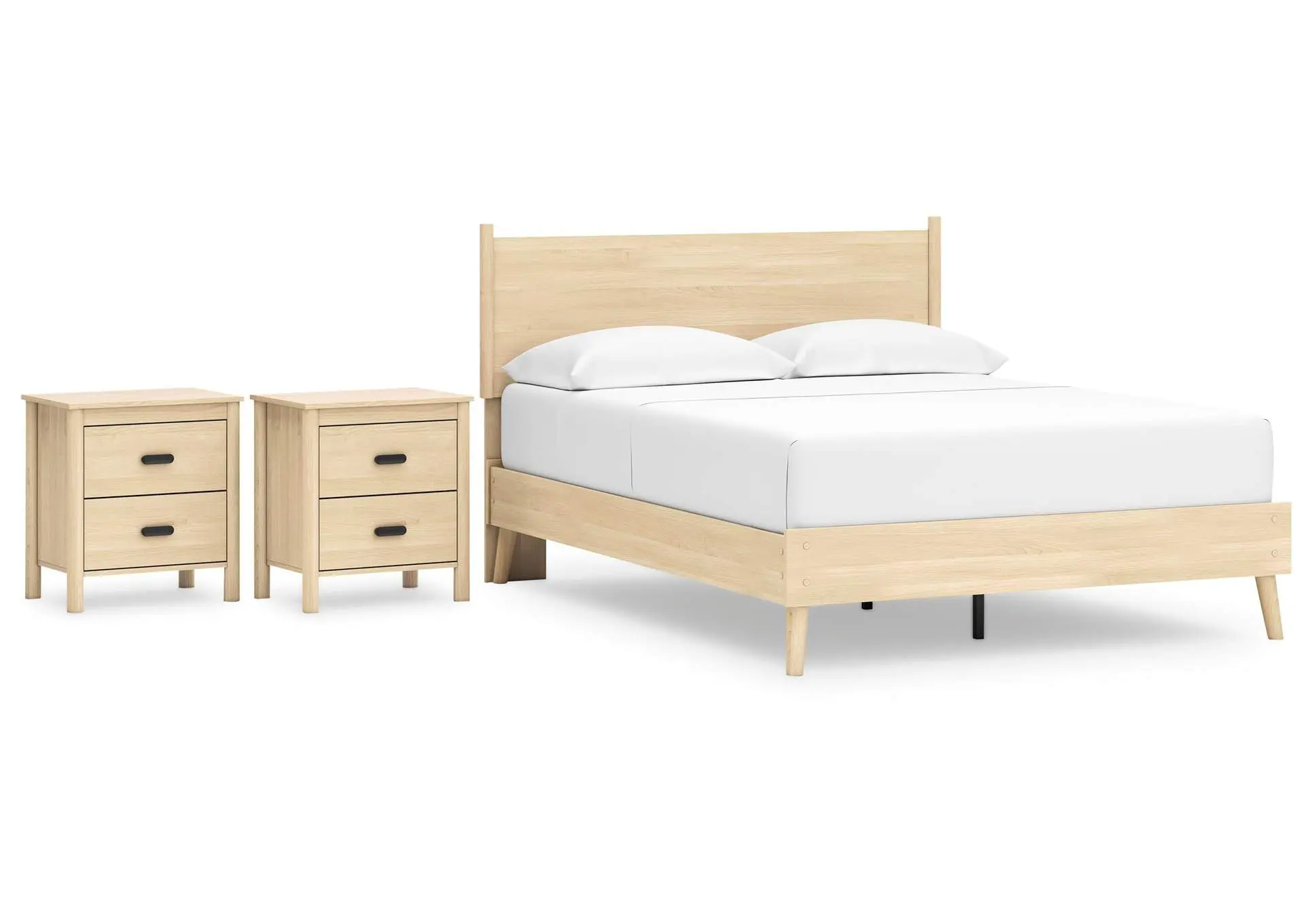 Cabinella Queen Platform Panel Bed with 2 Nightstands