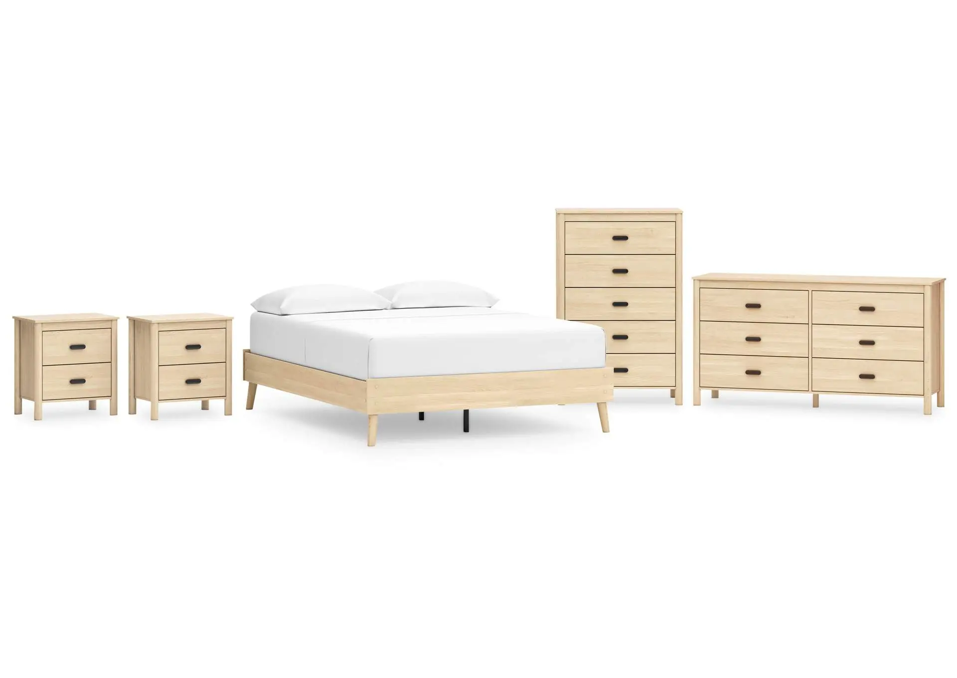 Cabinella Queen Platform Bed with Dresser, Chest and 2 Nightstands