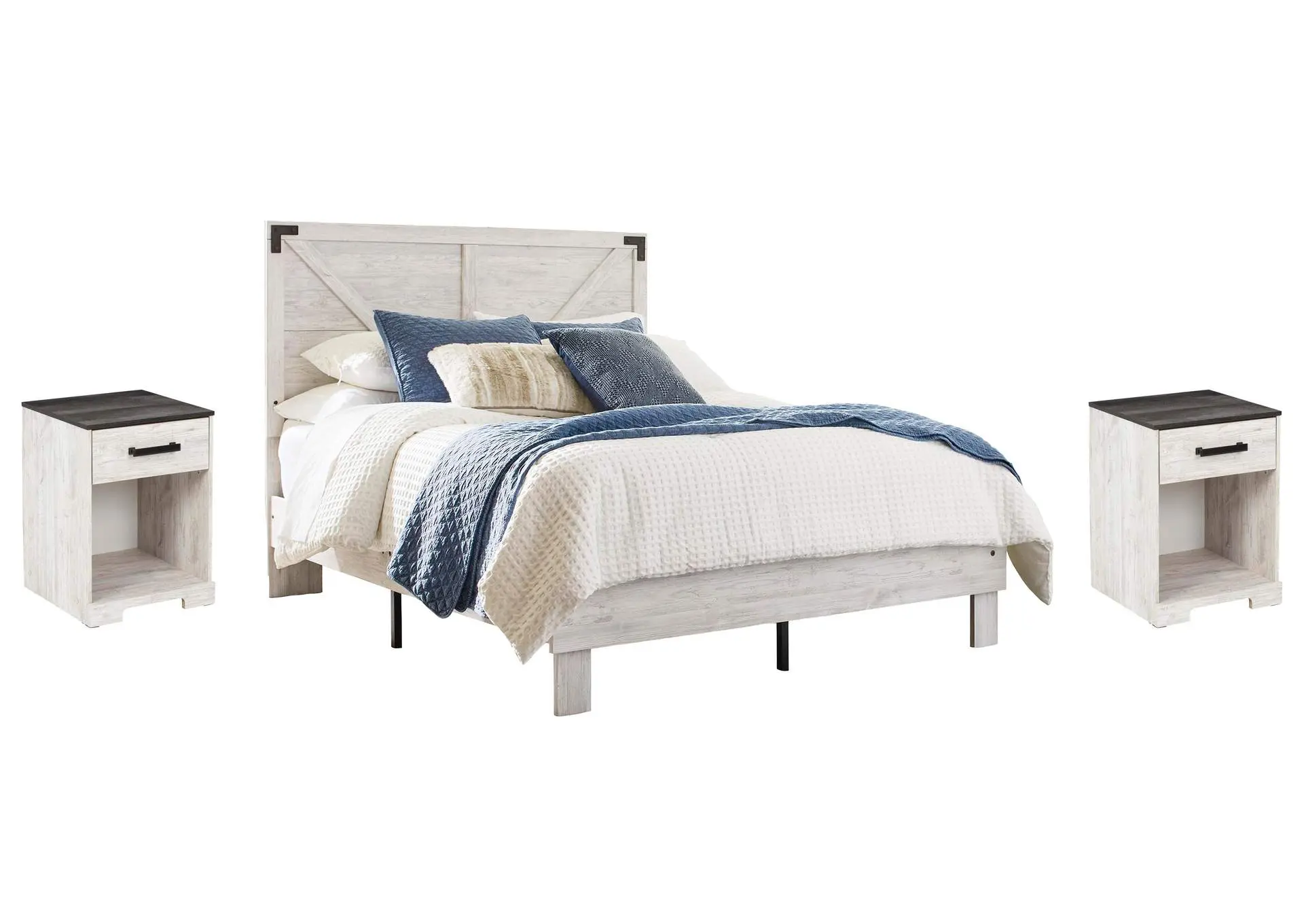 Shawburn Full Panel Platform Bed with 2 Nightstands