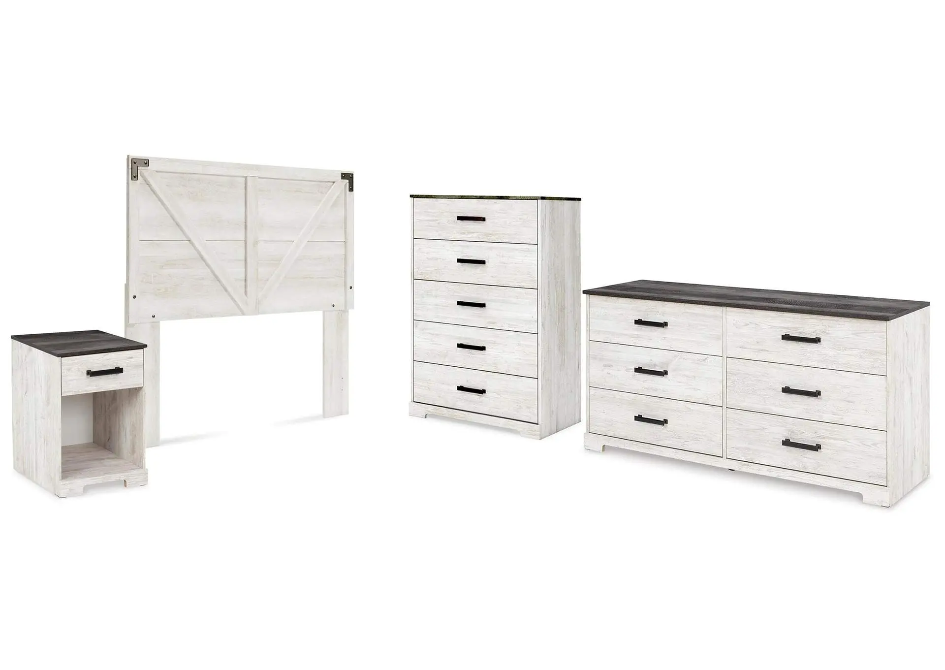 Shawburn Queen Panel Headboard with Dresser, Chest and Nightstand