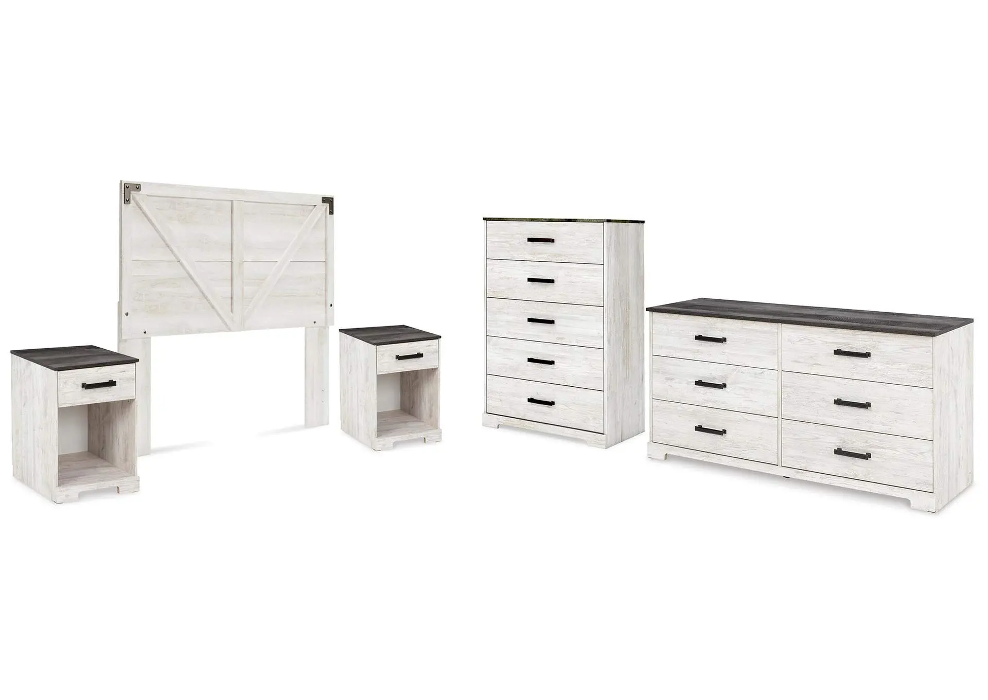 Shawburn Queen Panel Headboard with Dresser, Chest and 2 Nightstands