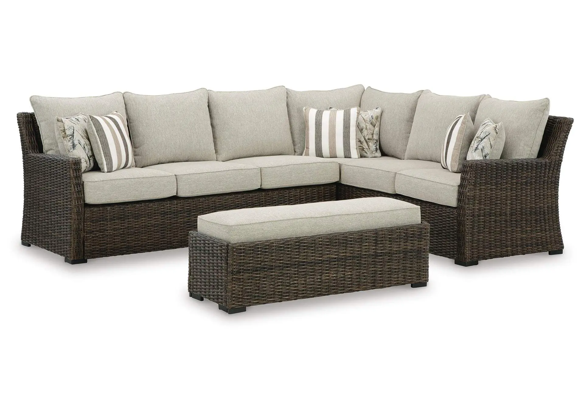 Brook Ranch Outdoor Sofa Sectional/Bench with Cushion (Set of 3)