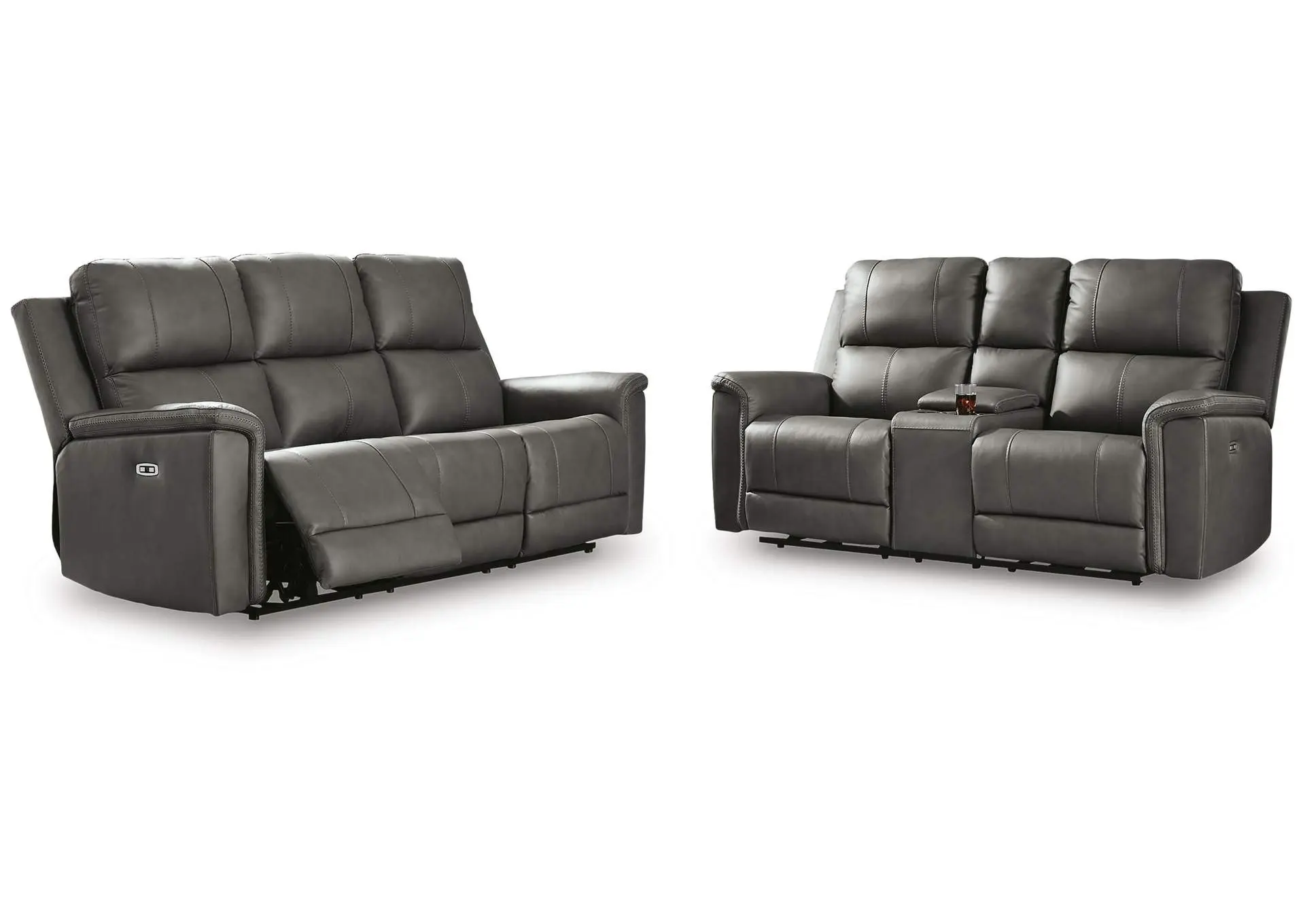 Beryton Leather Dual Power Reclining Sofa and Loveseat Set