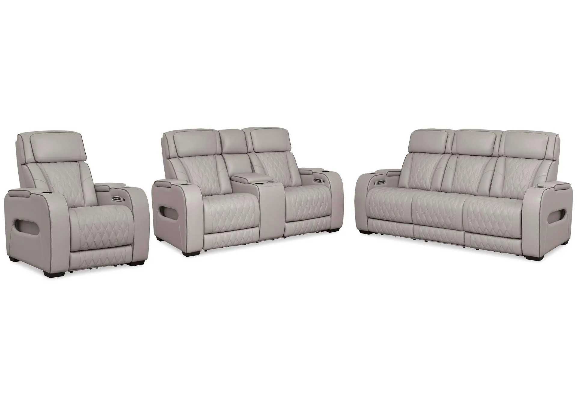 Boyington Dual Power Leather Sofa, Loveseat and Recliner