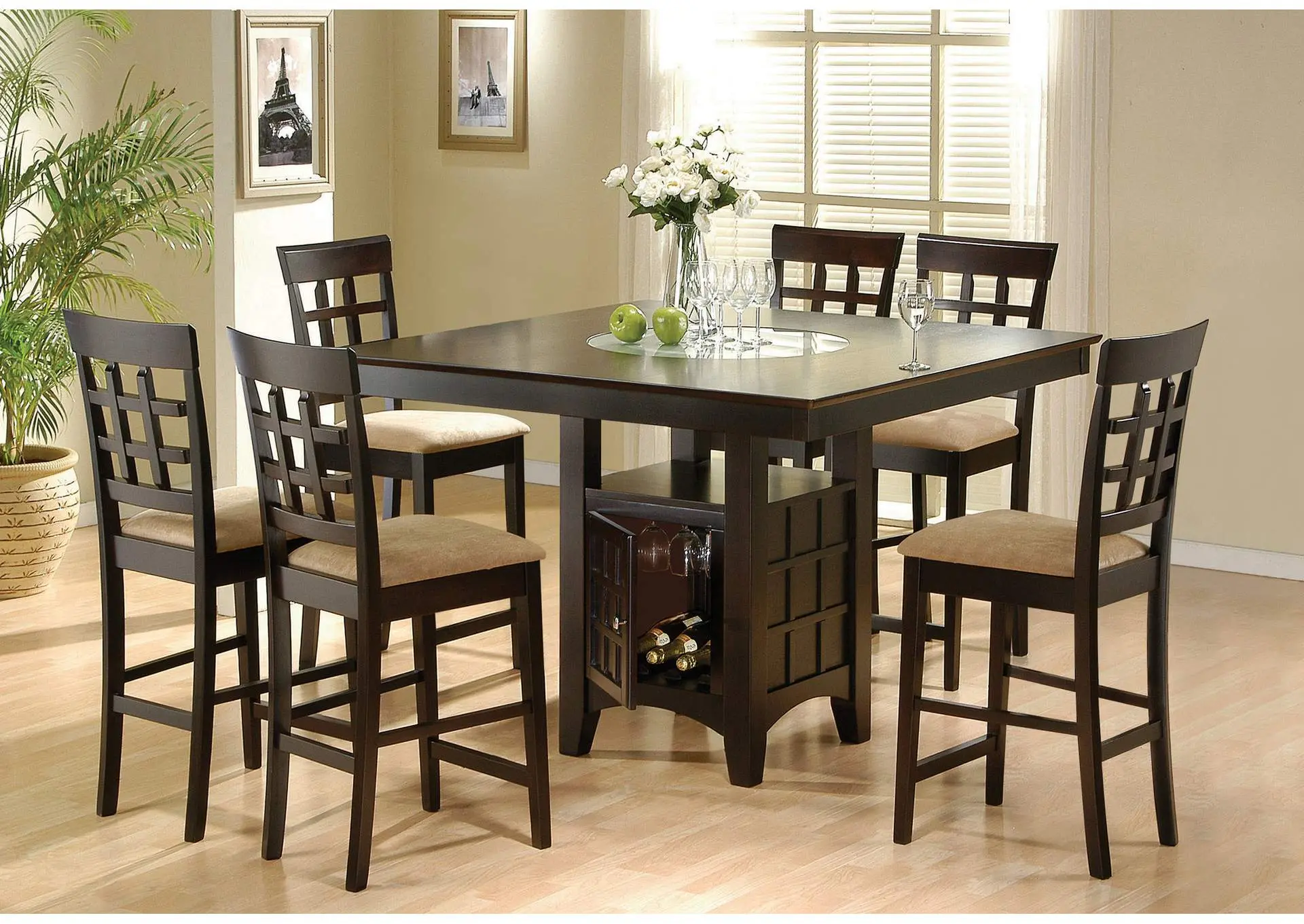 Gabriel 7-Piece Lattice-Back Counter Height Dining Set Cappuccino