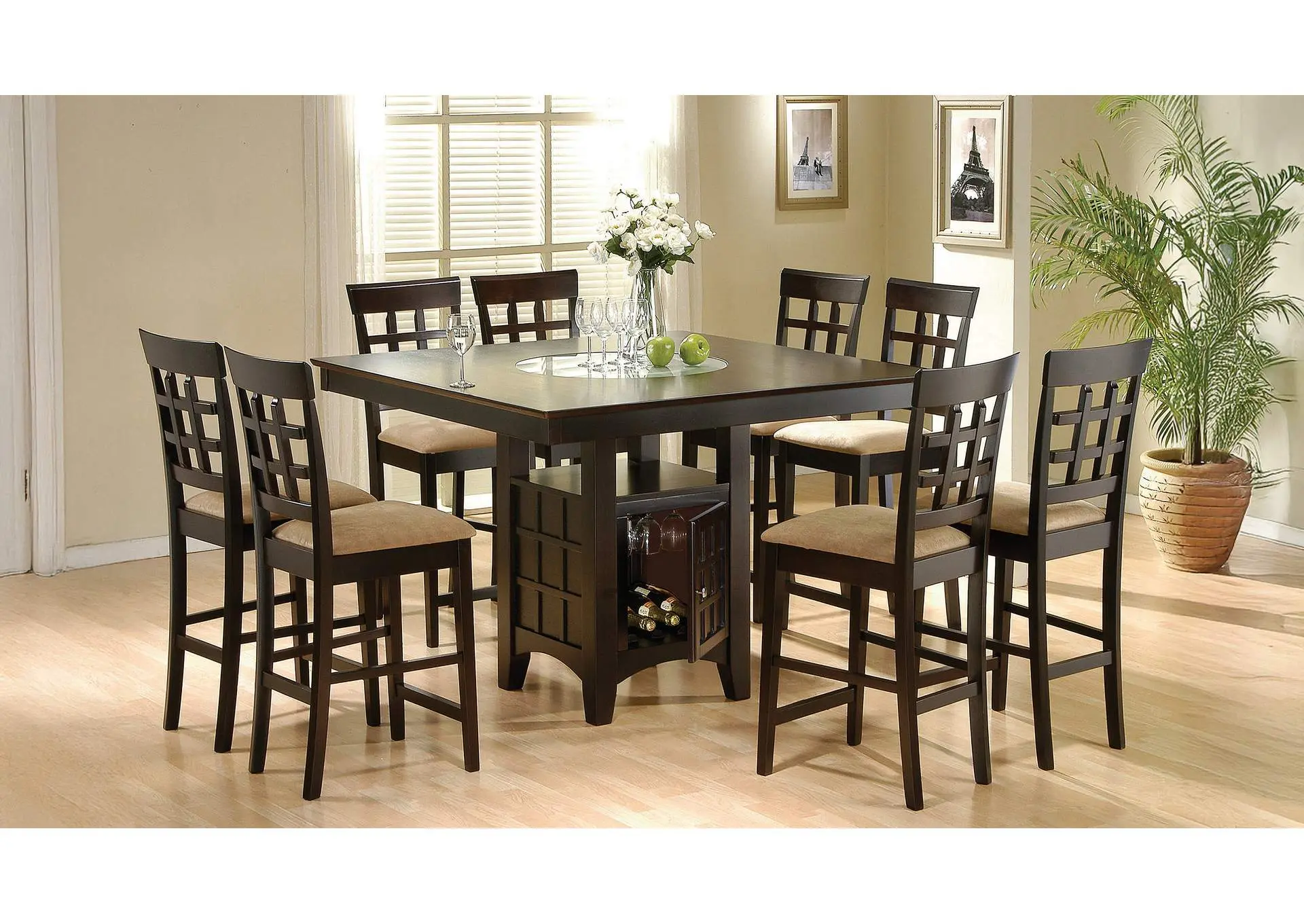 Gabriel 9-Piece Lattice-Back Counter Height Dining Set Cappuccino