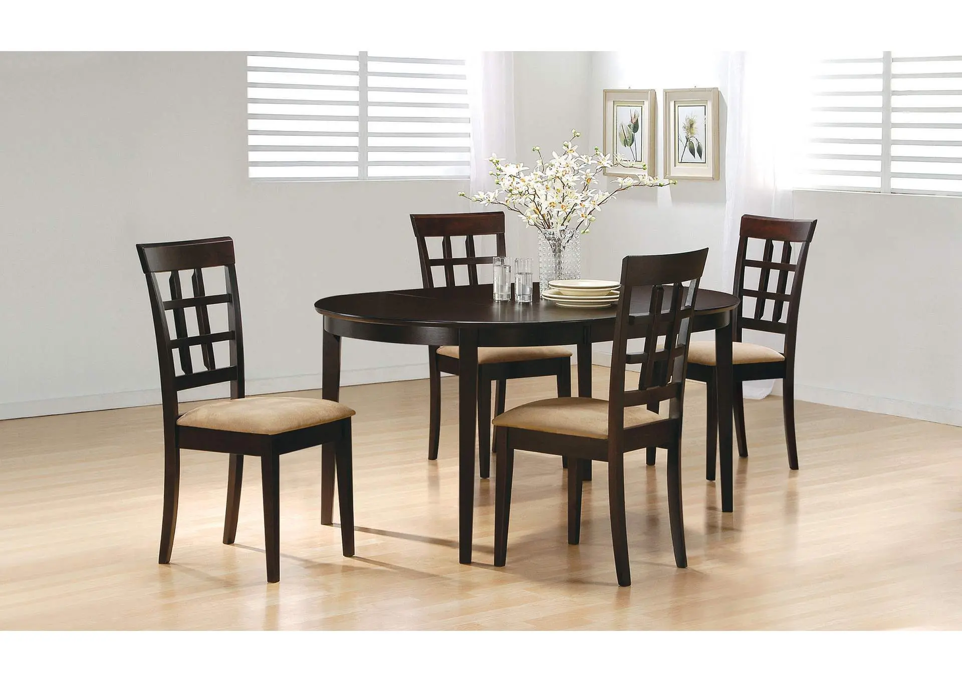 Gabriel 5-Piece Lattice-Back Oval Extension Dining Set Cappuccino
