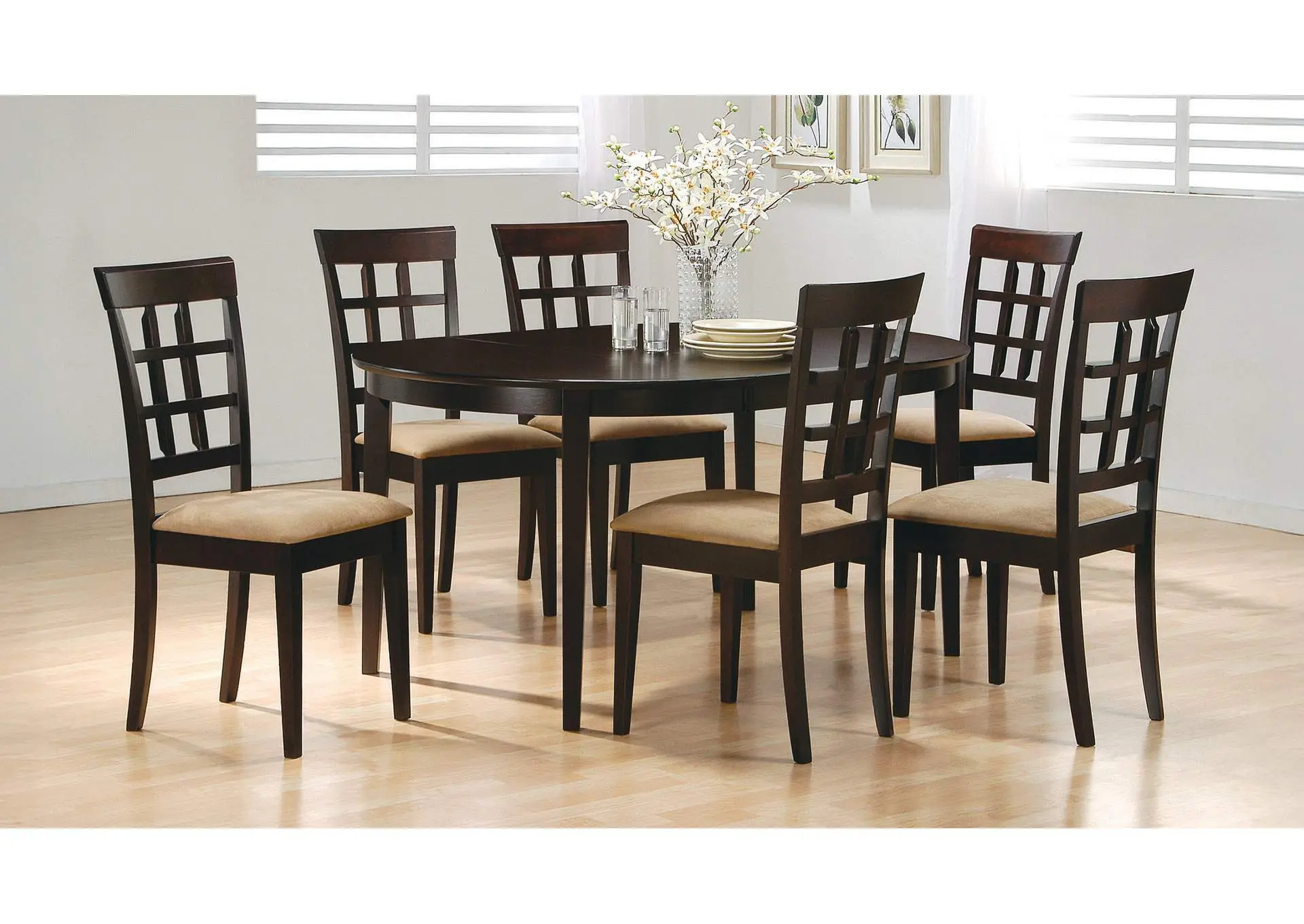 Gabriel 7-Piece Lattice-Back Oval Extension Dining Set Cappuccino