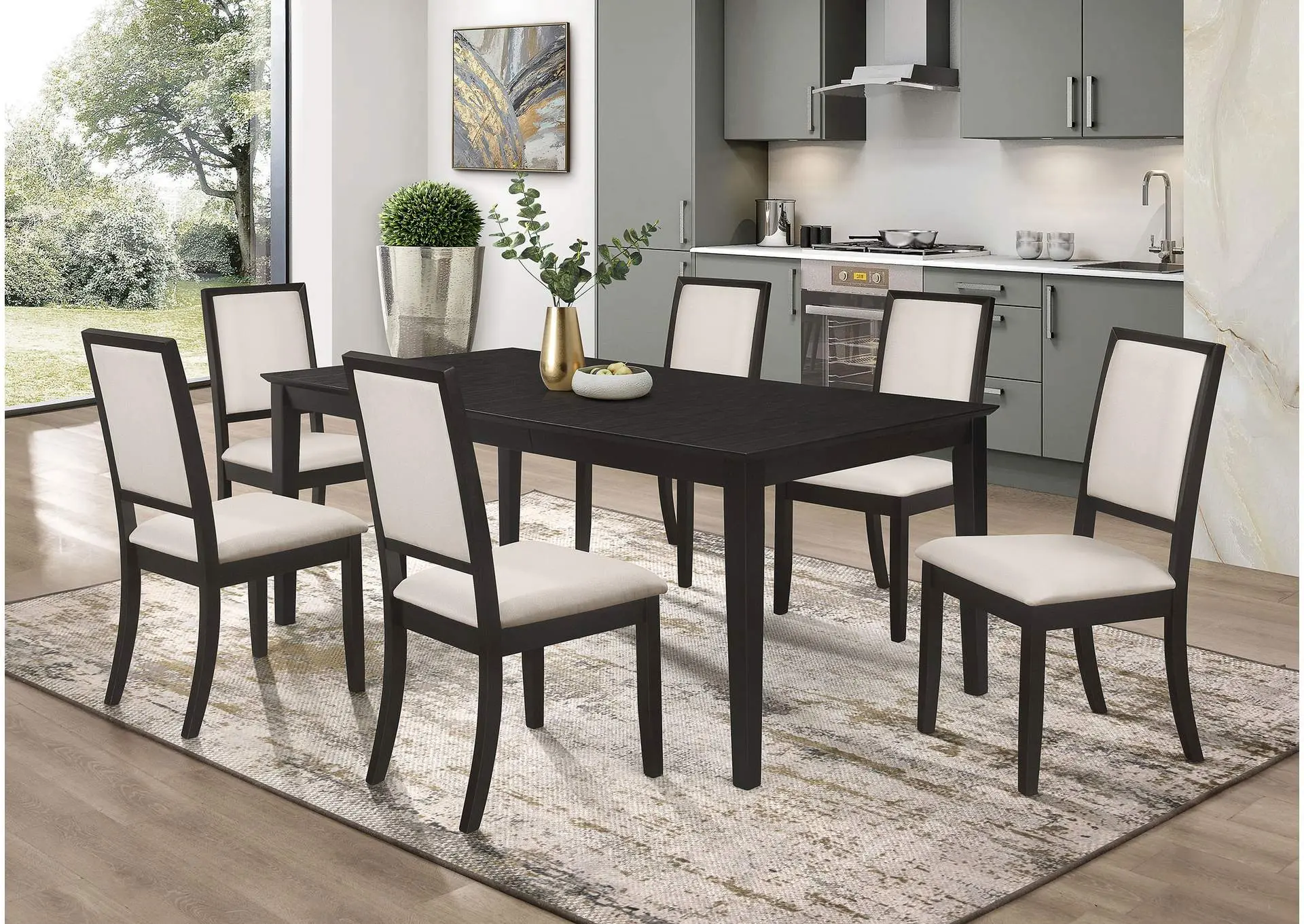 Louise 7-piece Rectangular Extension Leaf Dining Set Black