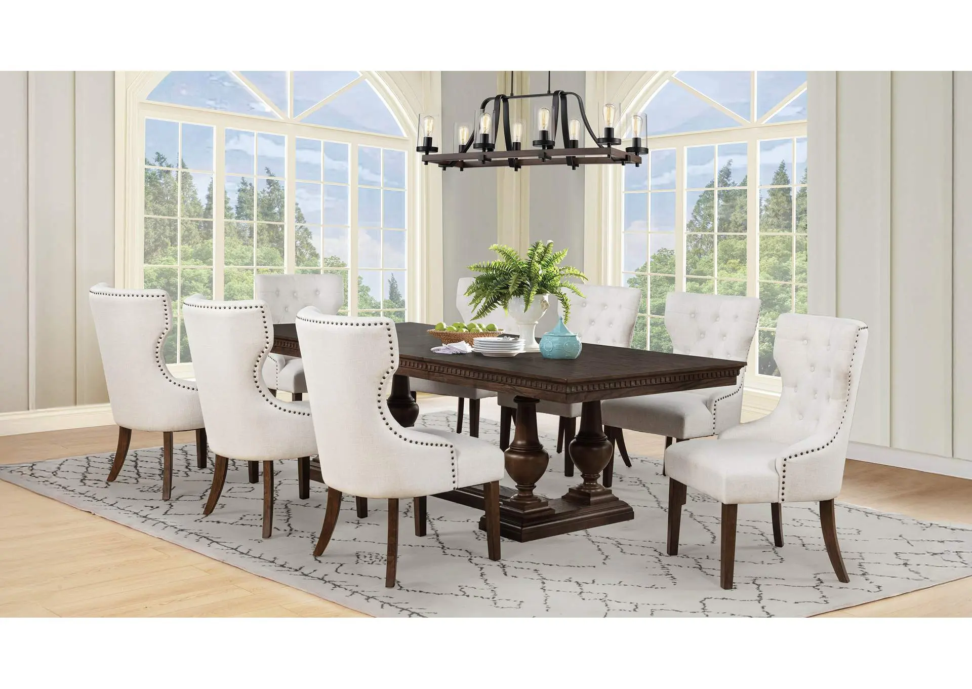 Ridgewell 9-piece Rectangular Trestle Dining Set Dark Oak
