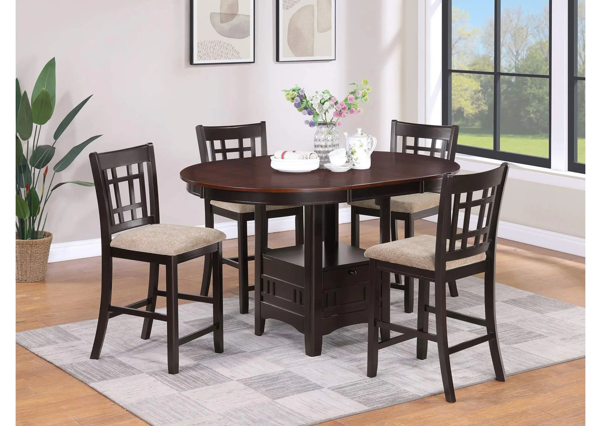 Lavon 5-piece Oval Counter Height Extension Dining Set Light Chestnut