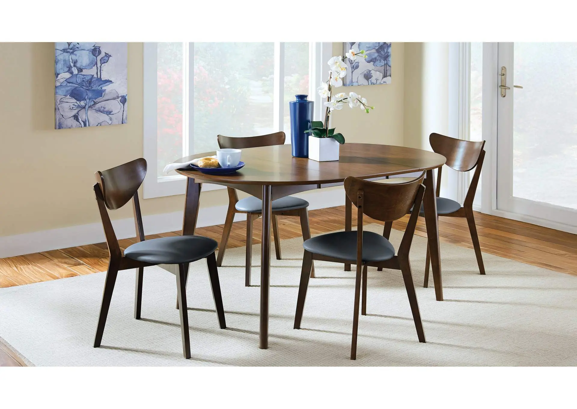 Jedda 5-piece Oval Dining Table Set Dark Walnut