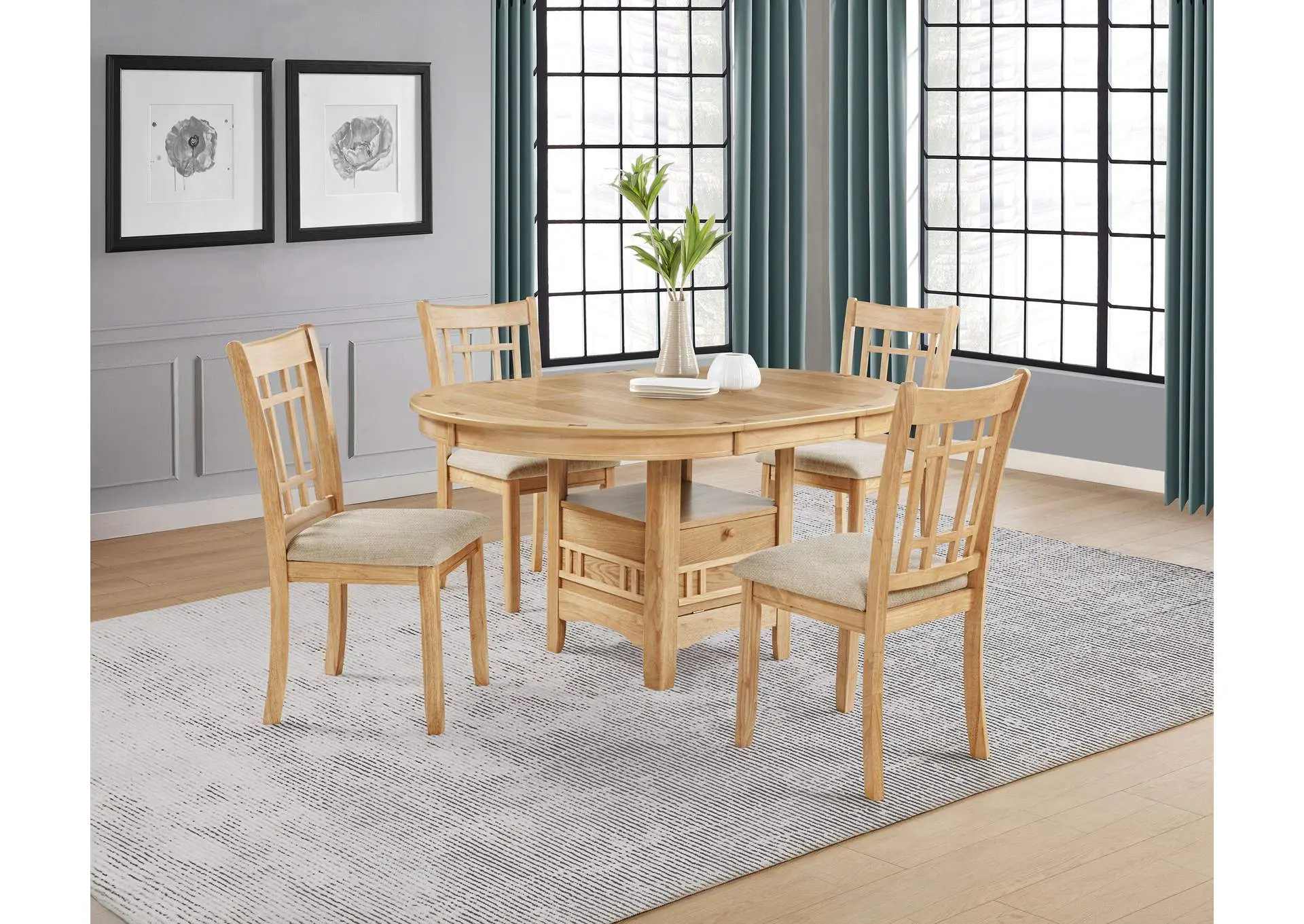 Lavon 5-piece Oval Extension Leaf Dining Set Light Oak