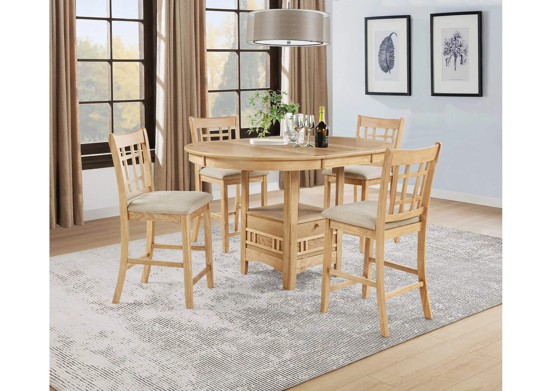 Lavon 5-piece Oval Counter Height Extension Dining Set Light Oak