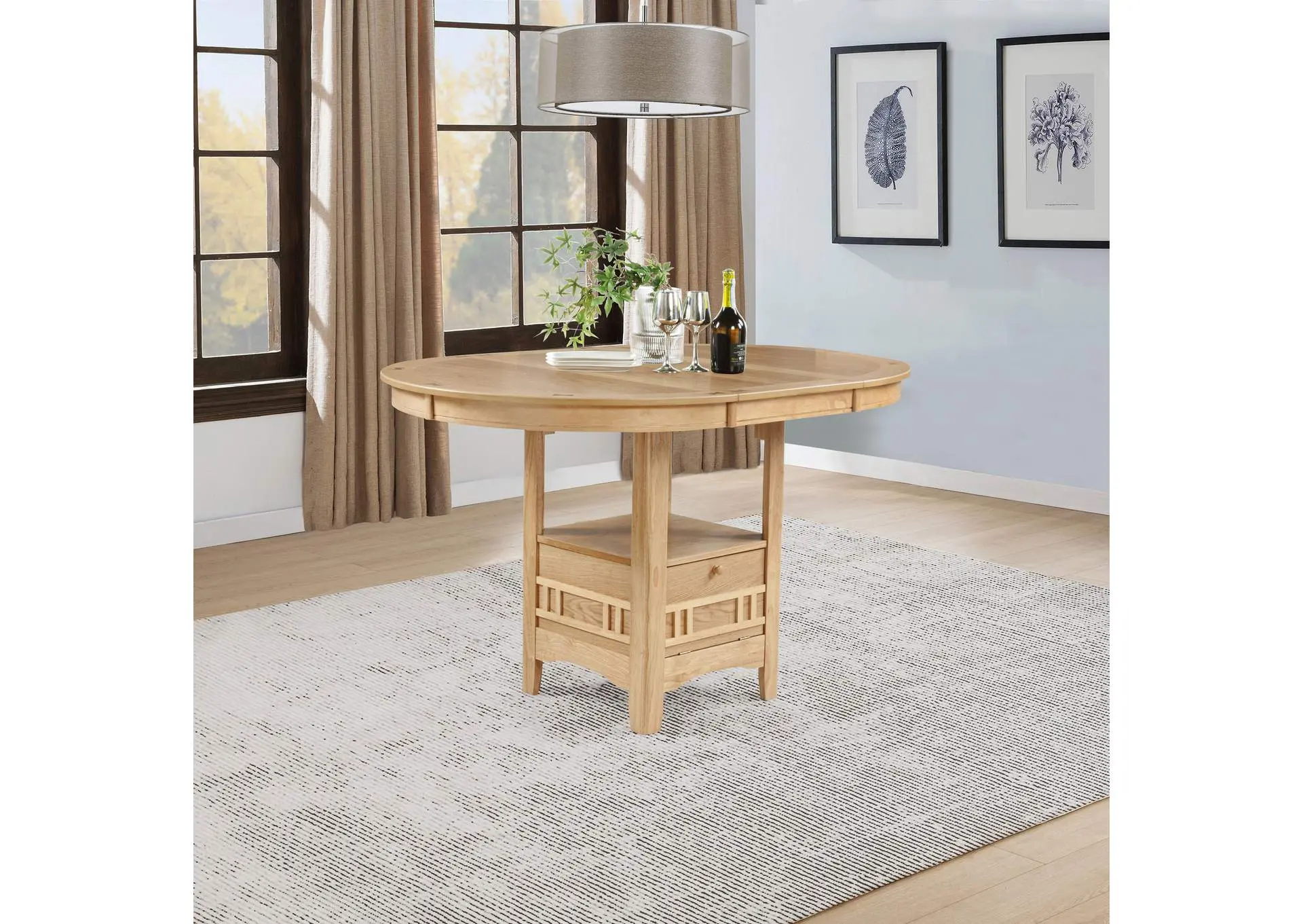 Lavon Oval 60-inch Counter Height Extension Dining Table Light Oak