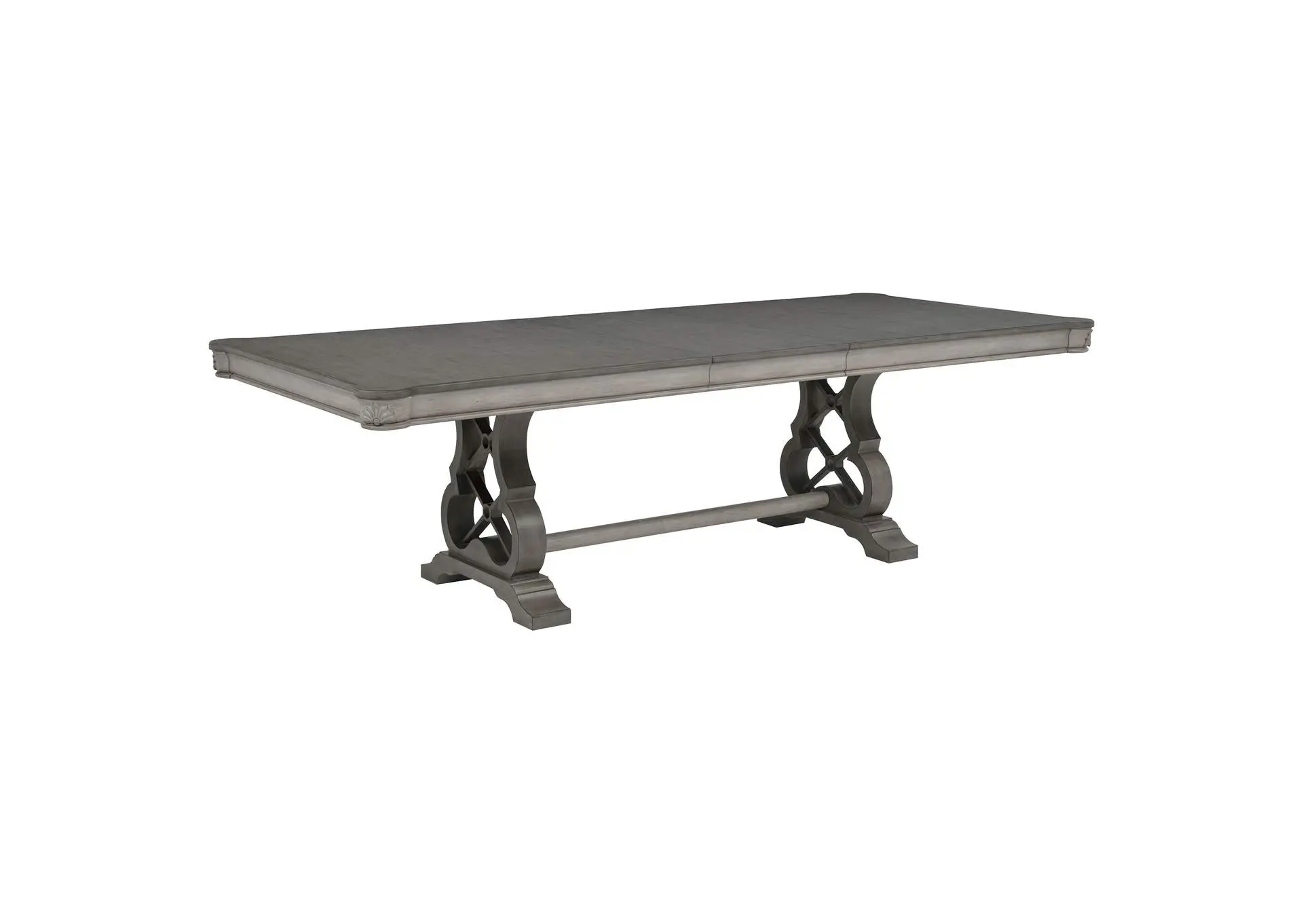 Cresswell 104-inch Double Pedestal Extension Dining Table Weathered Taupe