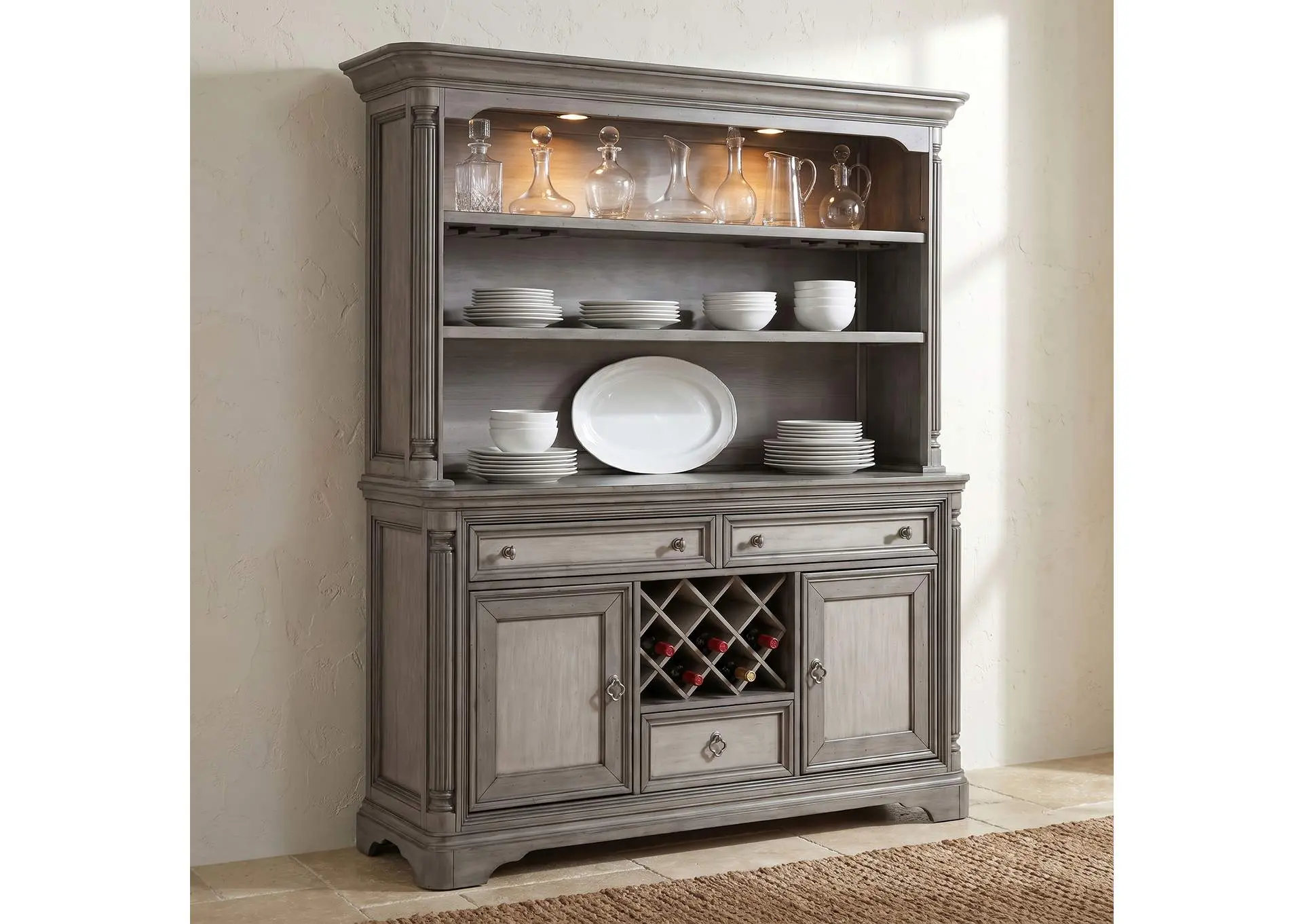 Cresswell 2-door 3-drawer Buffet and Hutch Weathered Taupe — view 2