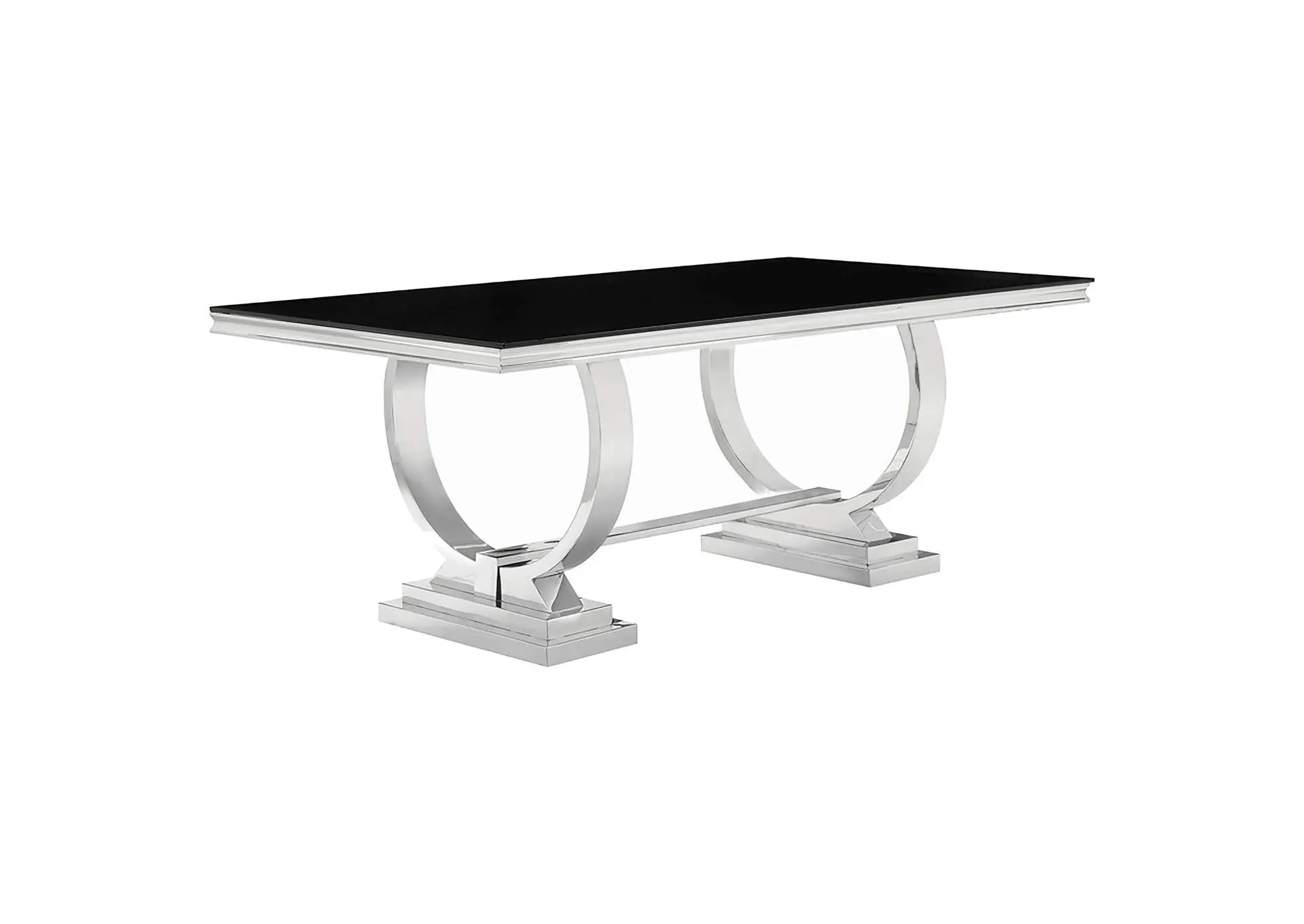 Antoine Rectangular Tempered Glass Twin Pedestal Dining Table Black
