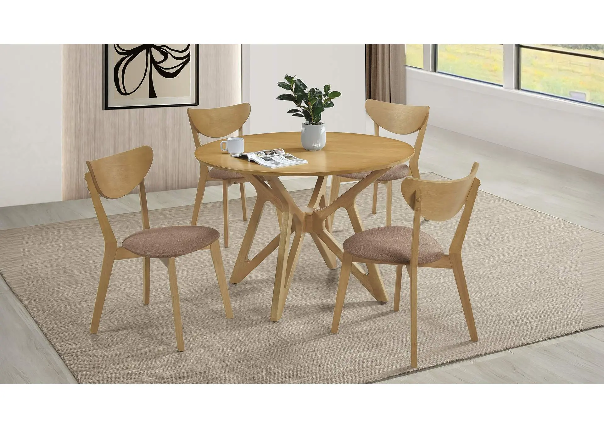 Elowen 5-piece Round Solid Wood Dining Set Light Walnut