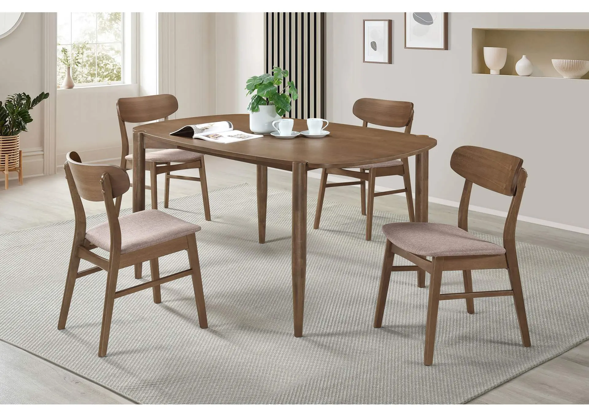 Dortch 5-piece Oval Dining Set with Upholstered Chairs Walnut