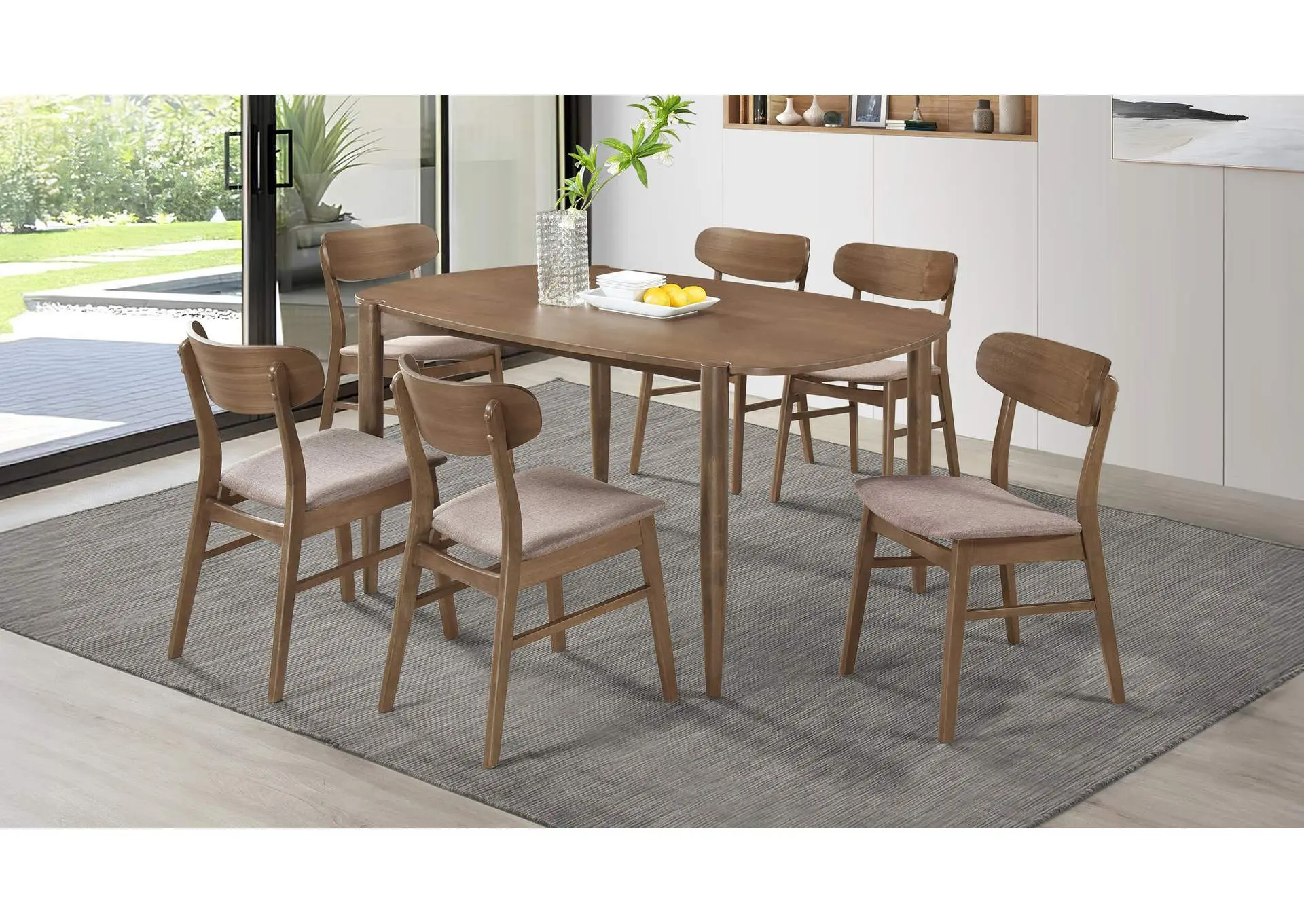 Dortch 7-piece Oval Dining Set with Upholstered Chairs Walnut