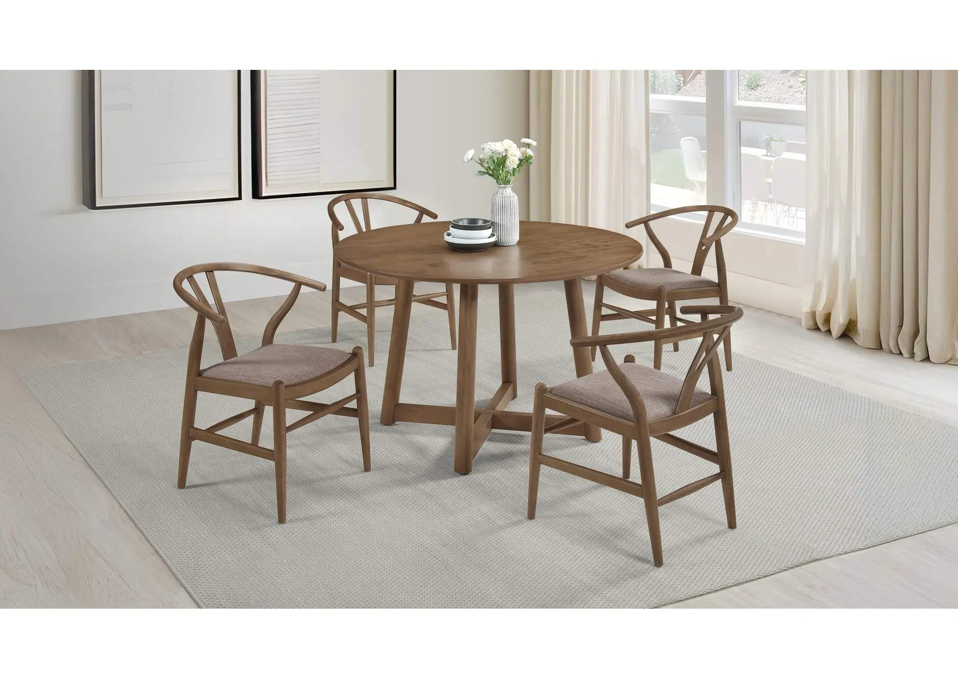 Dinah 5-piece Round Solid Wood Dining Set Walnut