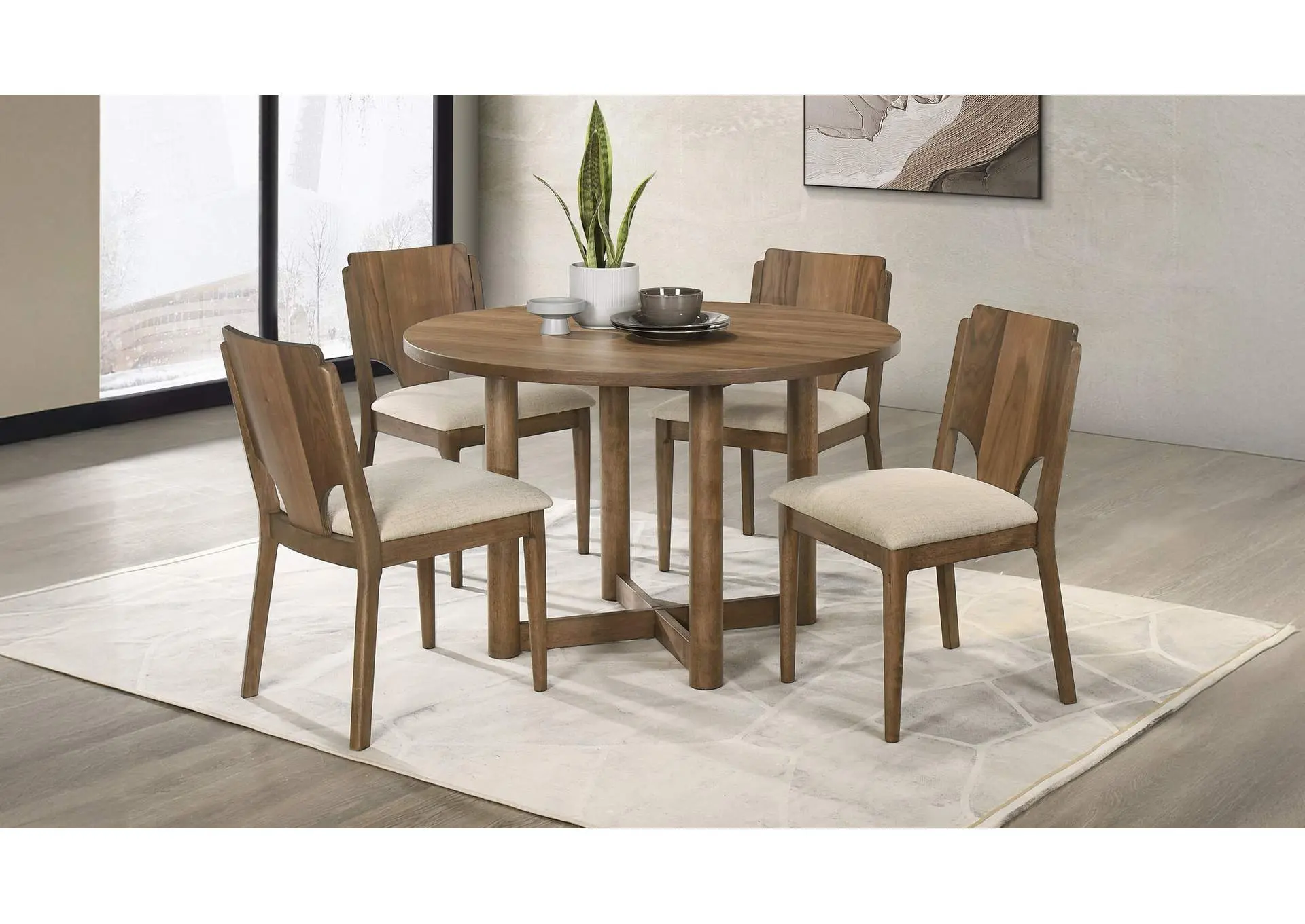Crestmore 5-piece 46-inch Round Wood Dining Table Set Walnut