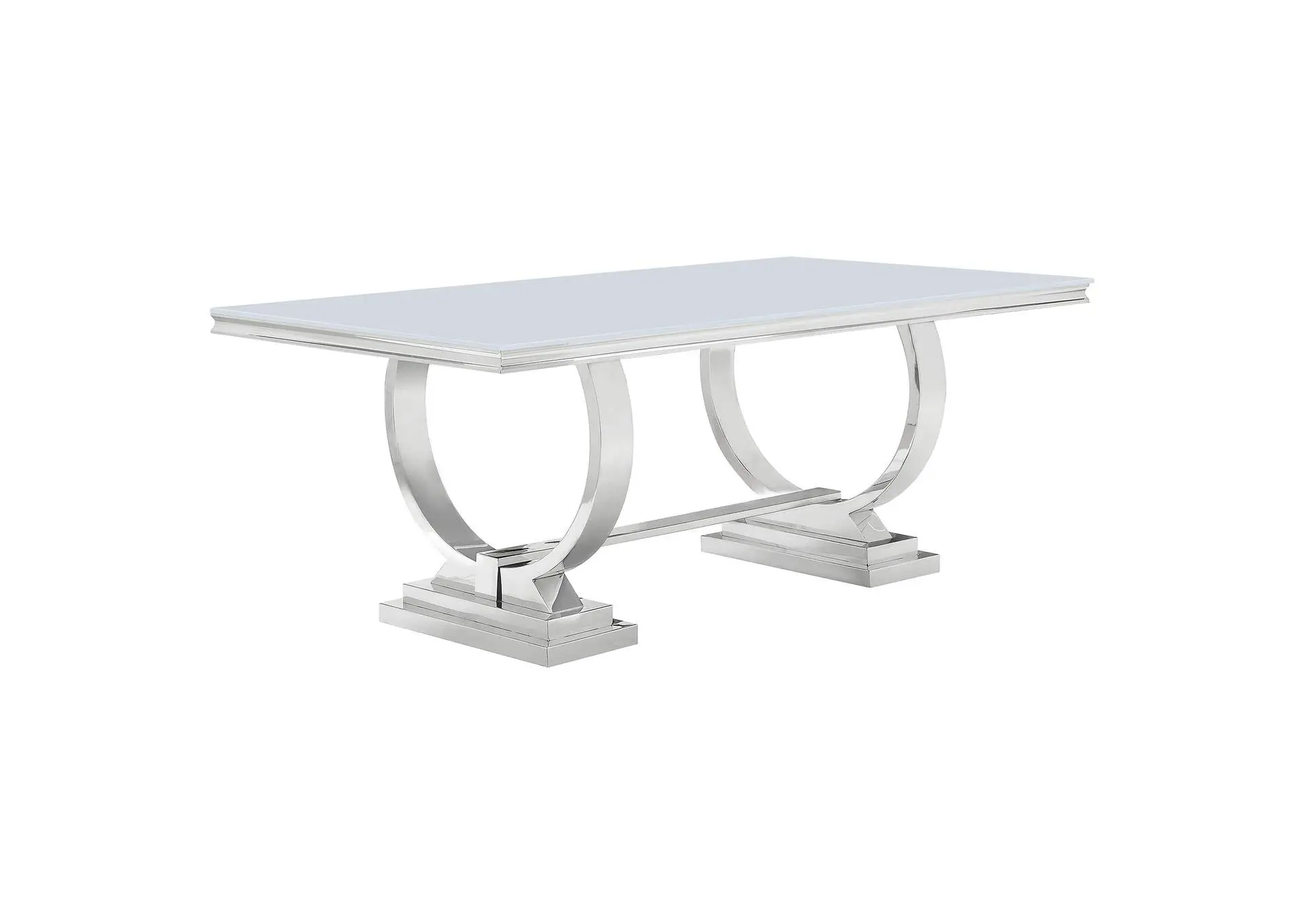 Antoine Rectangular Tempered Glass Twin Pedestal Dining Table White