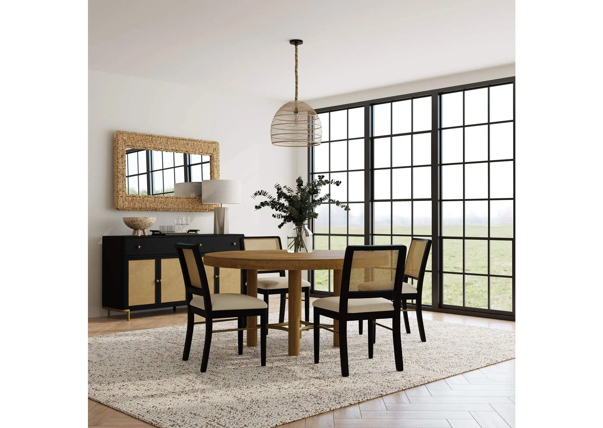 Arini 5-piece Round Dining Table Set Sand Wash and Black