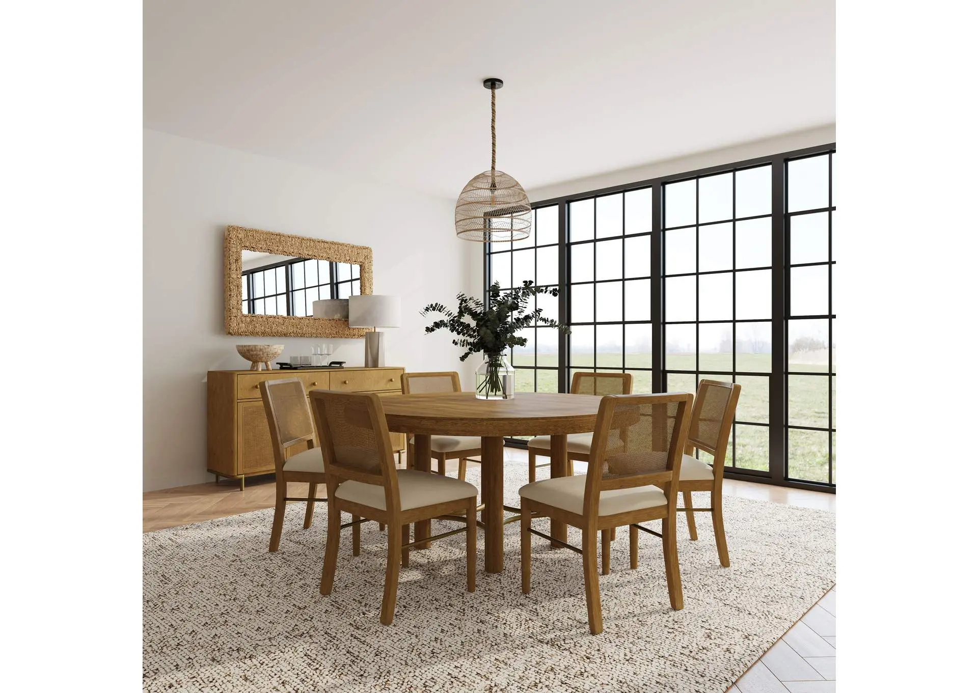 Arini 7-piece Round Dining Room Table Set Sand Wash