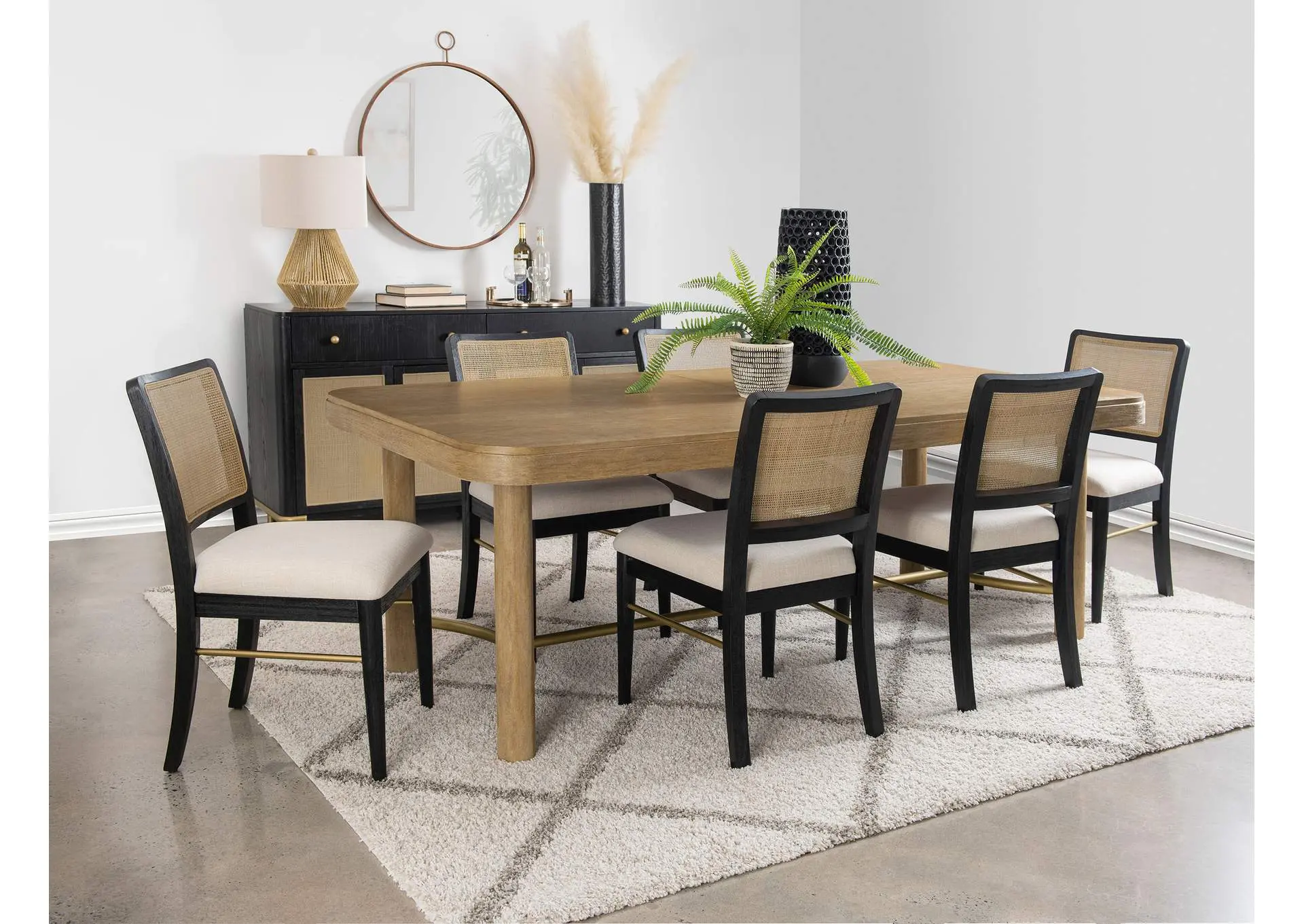 Arini 7-piece Extension Leaf Dining Table Set Sand Wash and Black