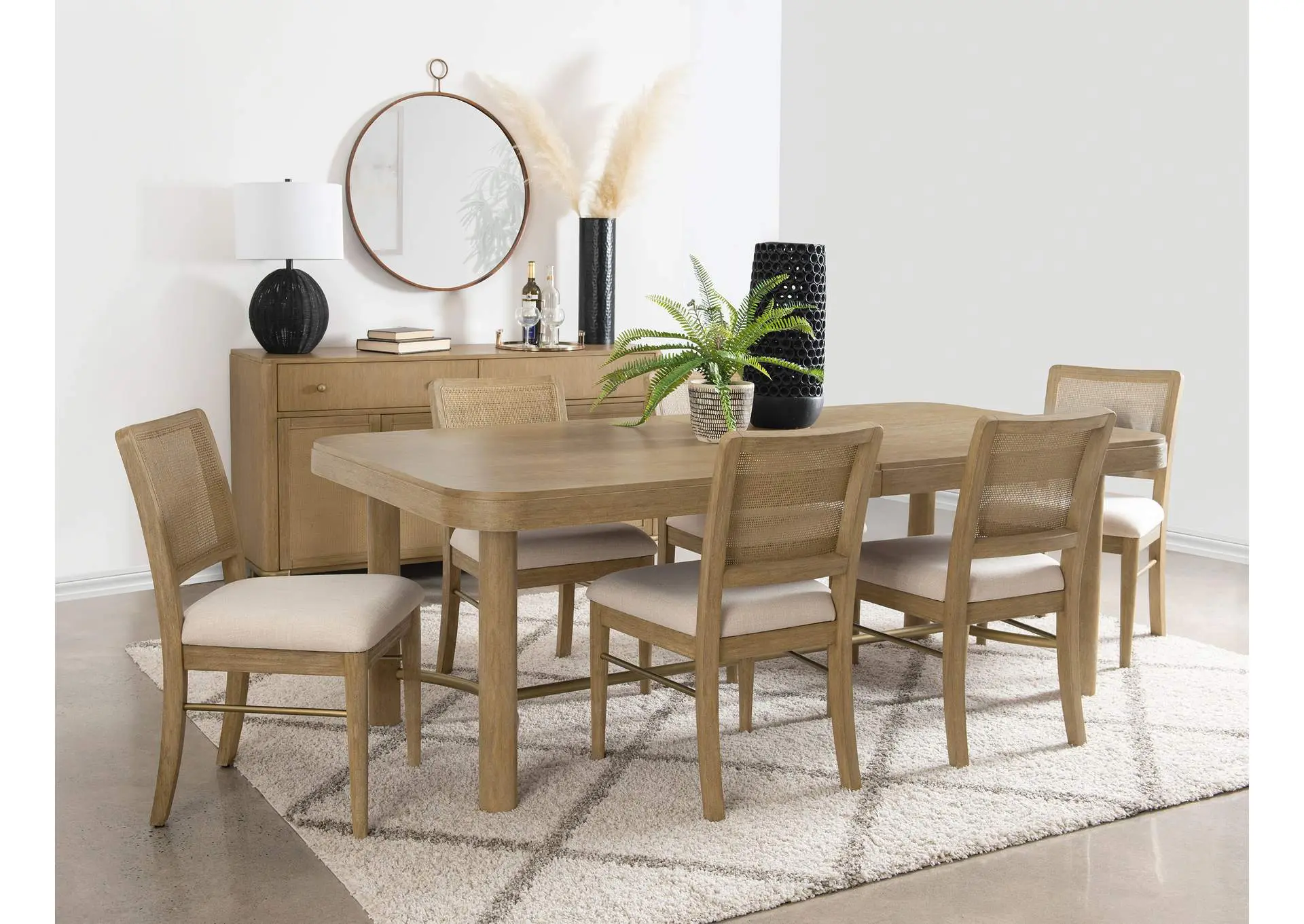 Arini 7-piece Extension Leaf Dining Table Set Sand Wash