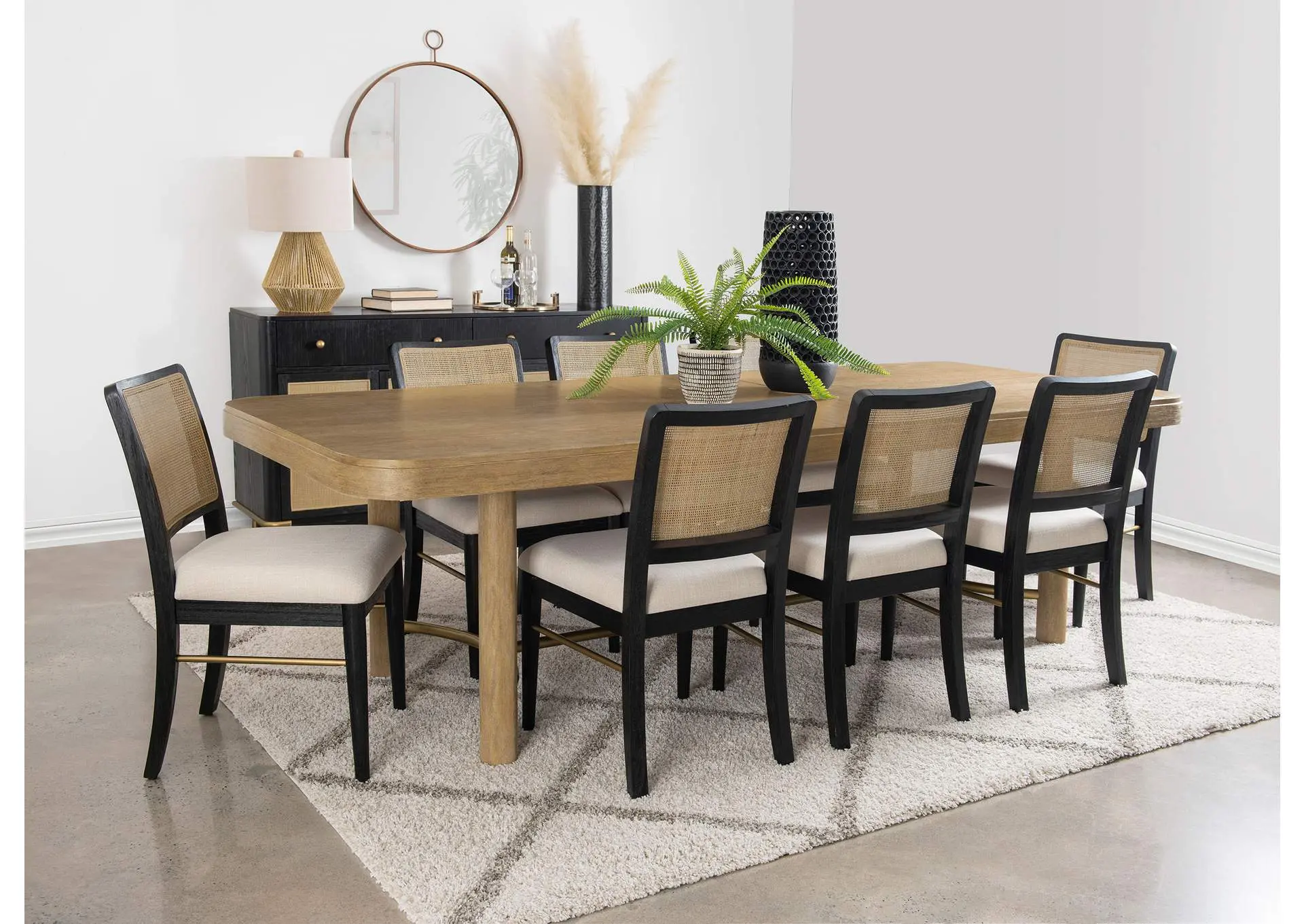Arini 9-piece Extension Leaf Dining Table Set Sand Wash and Black