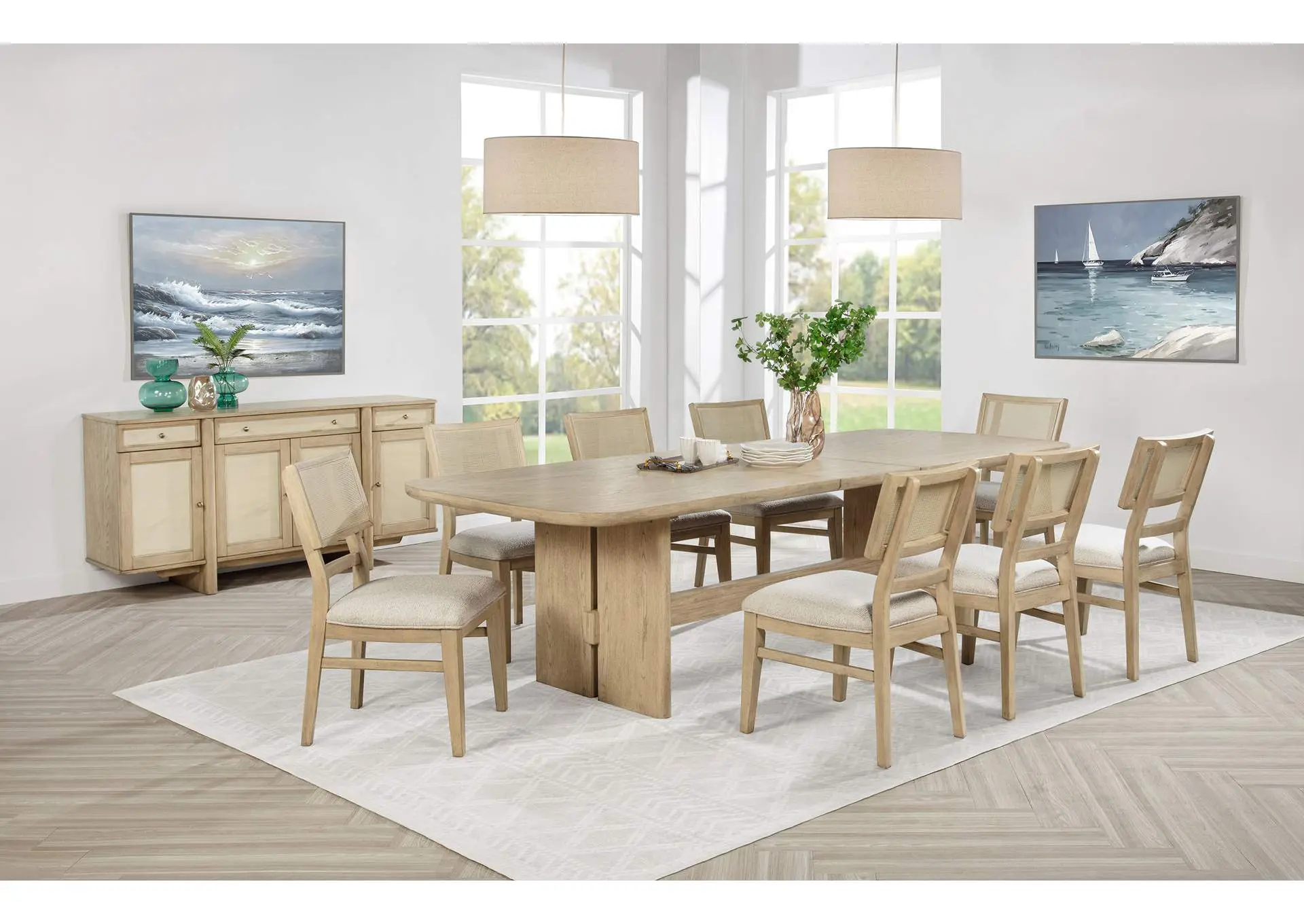 Kailani 10-piece Wood Dining Set with Sideboard Beige Oak