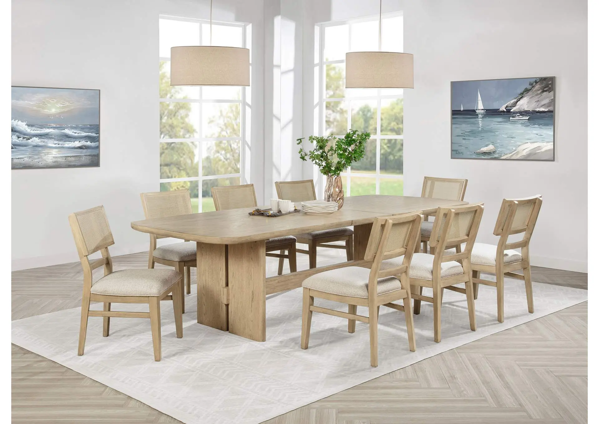 Kailani 9-piece Rectangular Wood Dining Table Set Beige Oak