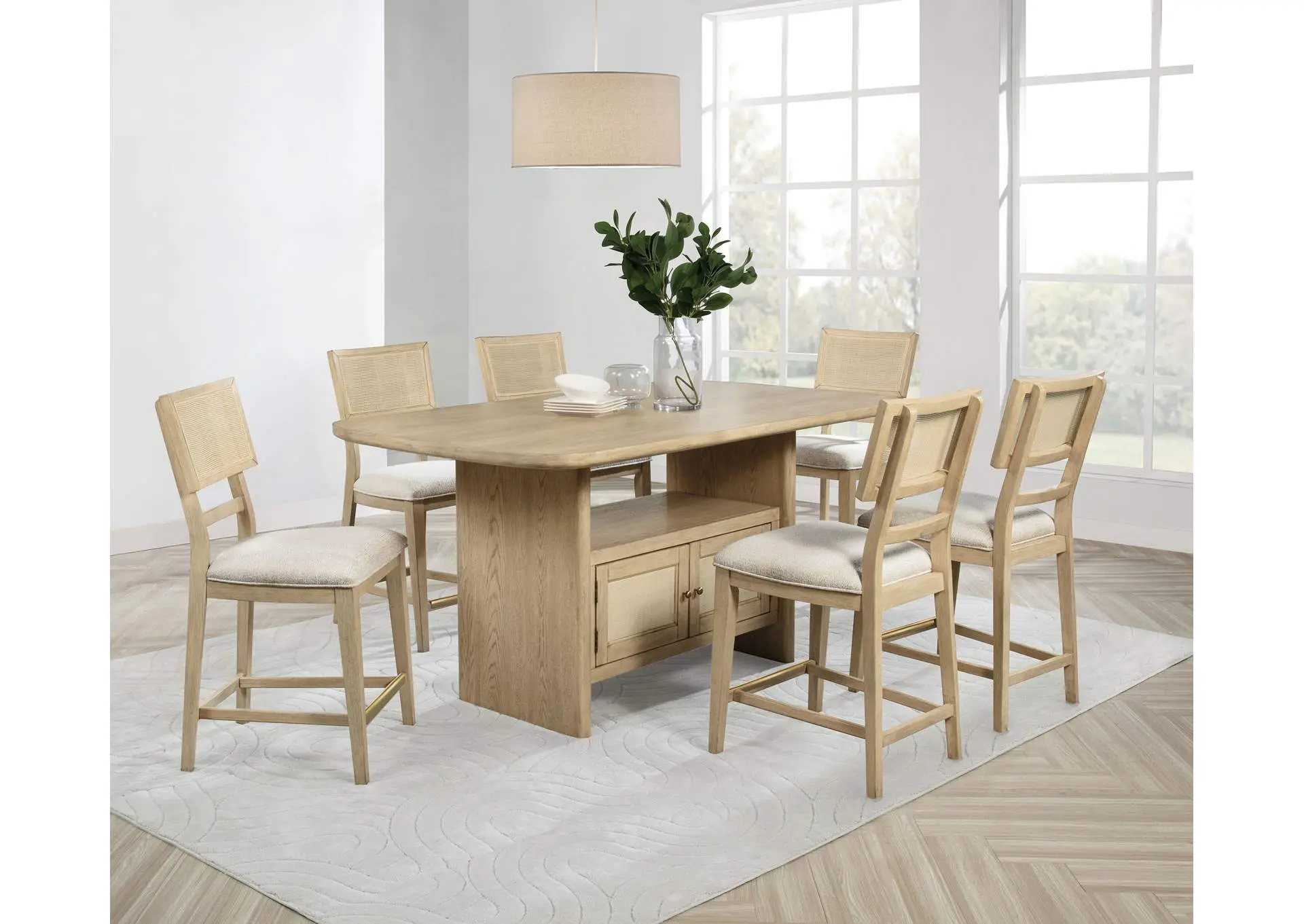 Kailani 7-piece Wood Counter Height Dining Set Beige Oak