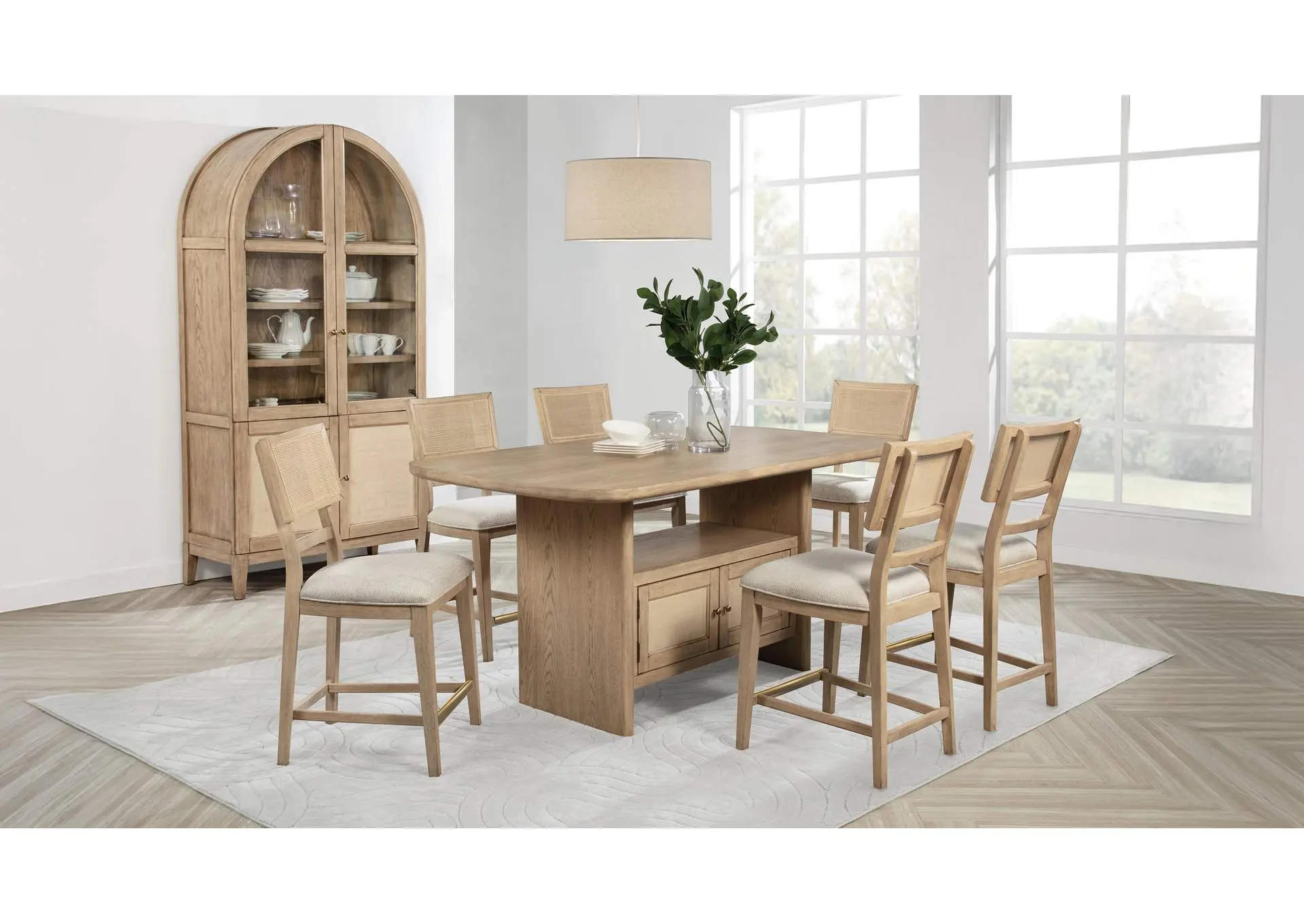 Kailani 8-piece Counter Dining Set with Cabinet Beige Oak
