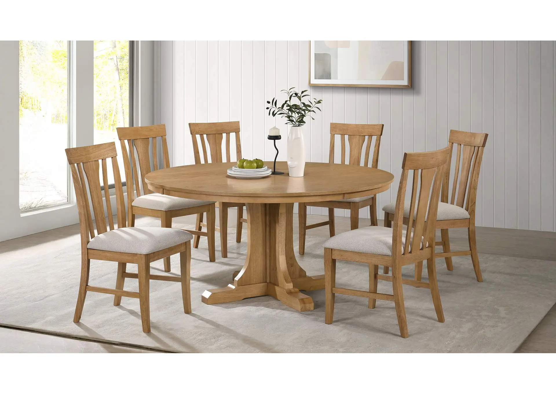 Hartville 7-piece Round Dining Table Set Natural Light Brown